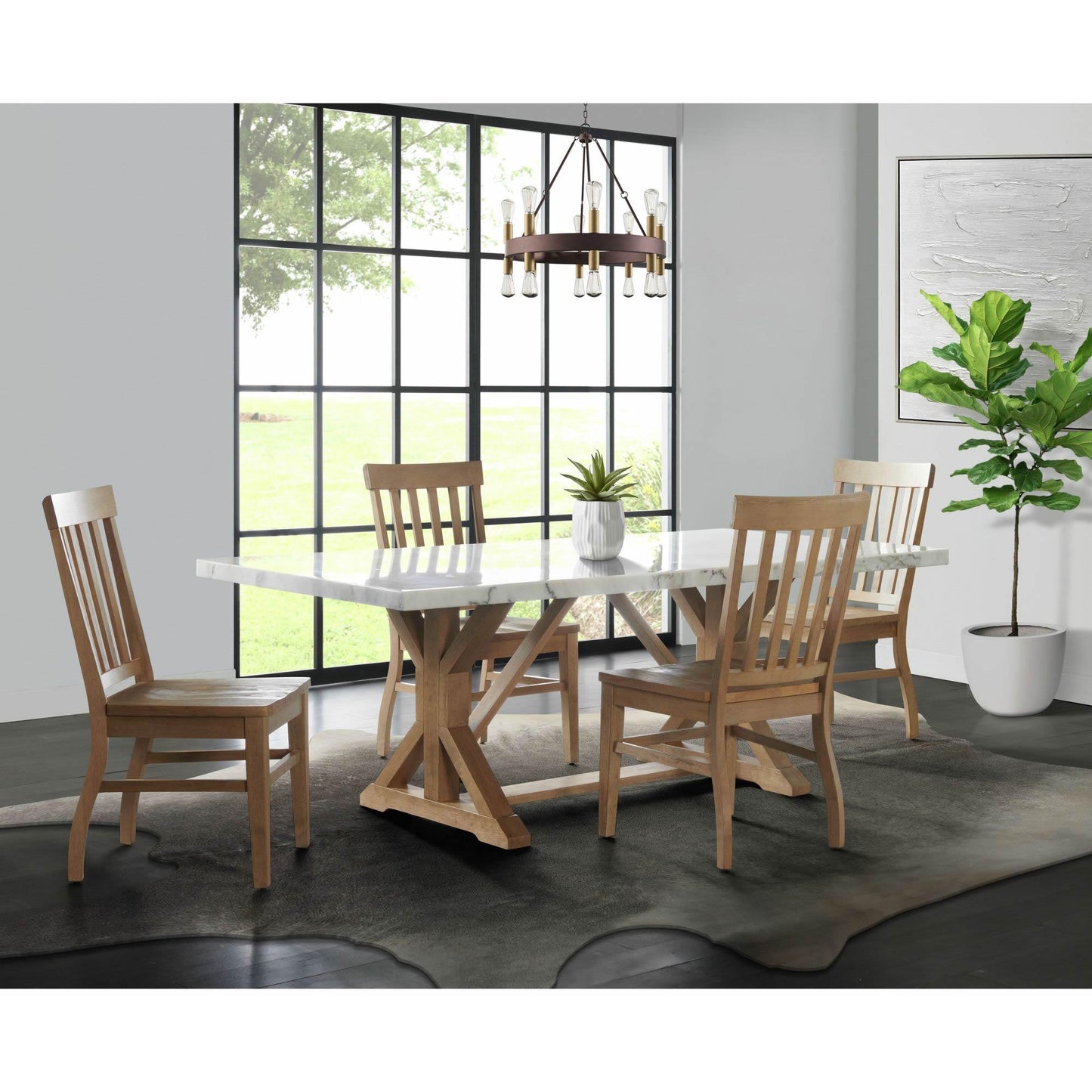 Elements International Lakeview White Marble Standard Height Rectangular Dining Table - American Furniture of Slidell