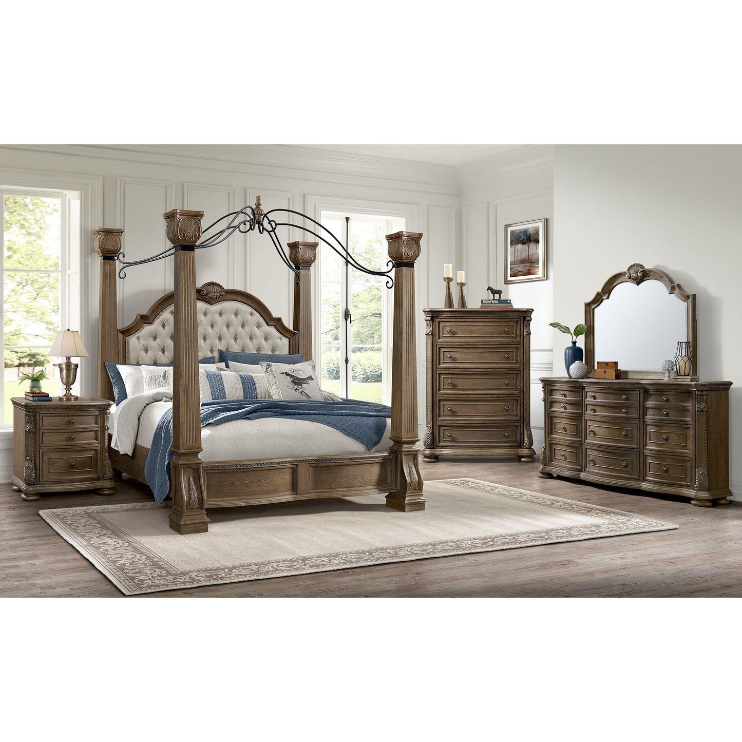 Elements International Madison Park B - 10460 - 5 - QPB Queen Upholstered Poster Bed - American Furniture of Slidell