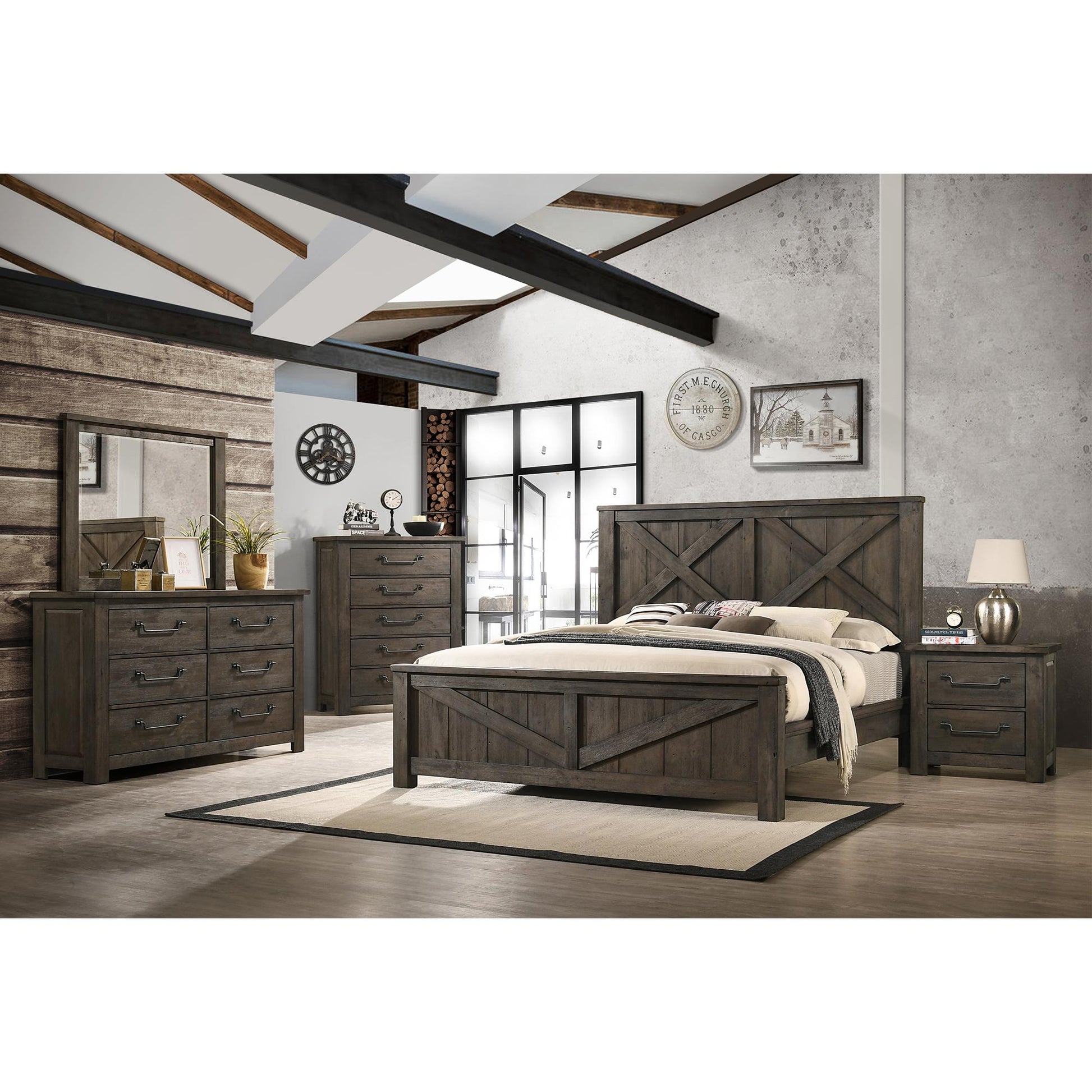 Elements International Maverick King Panel Bed Grey - American Furniture of Slidell