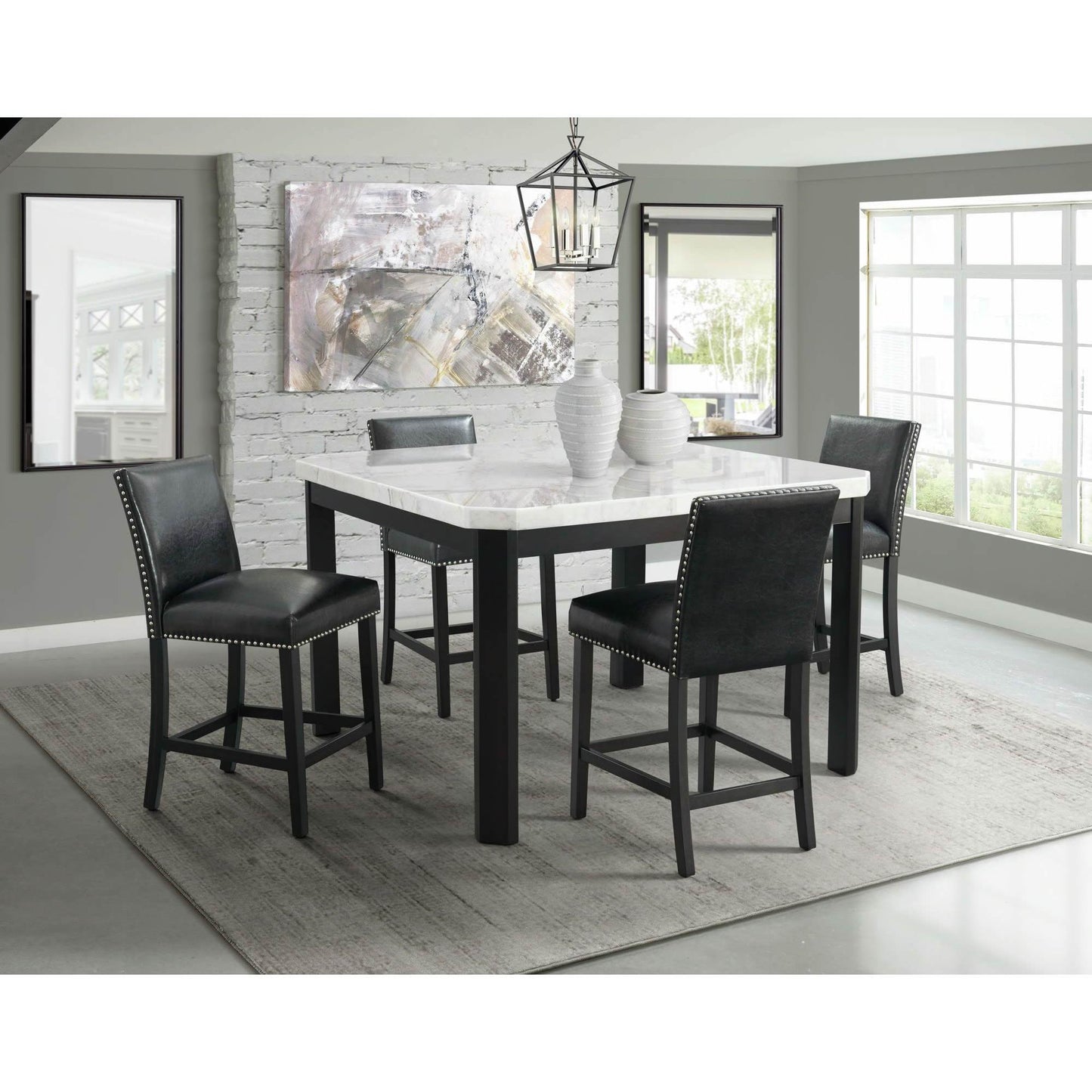 Elements International Meridian Faux Leather Counter Height Side Chair Set in Black - American Furniture of Slidell