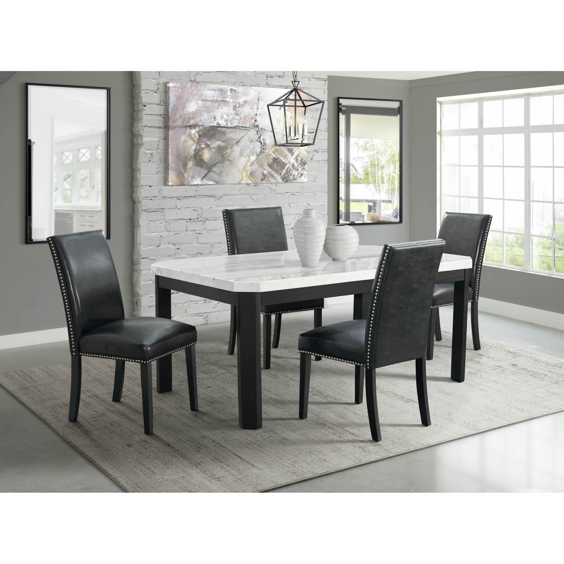 Elements International Meridian Faux Leather Side Chair Set in Black - American Furniture of Slidell