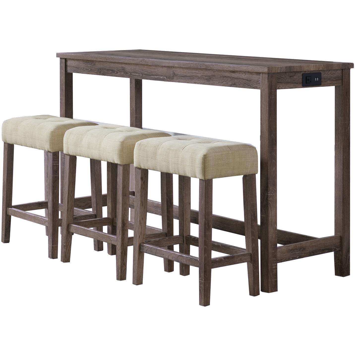 Elements International Oak Lawn Grey Bar Table Single Pack (Table + 3 Tan Fabric Stools) - American Furniture of Slidell
