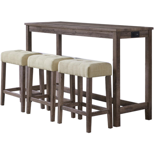 Elements International Oak Lawn Grey Bar Table Single Pack (Table + 3 Tan Fabric Stools) - American Furniture of Slidell