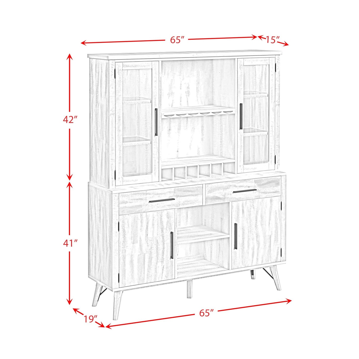 Elements International Rogen Rustic D - 12850 - 7 - BFHT Buffet & Hutch - American Furniture of Slidell