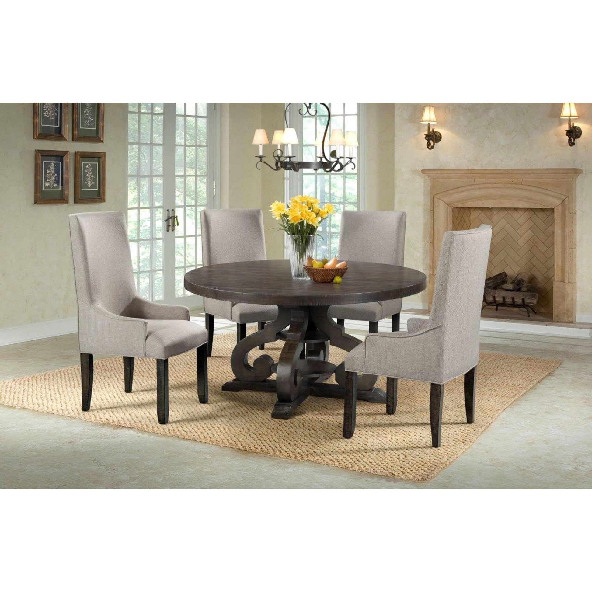 Elements International Round Stone Dining Table with Pedestal Base DST180DT - American Furniture of Slidell