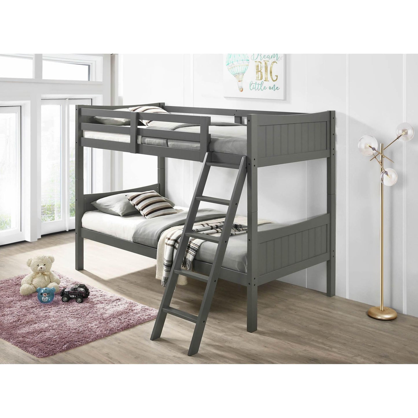 Elements International Sami Twin Over Twin Bunk Grey - American Furniture of Slidell