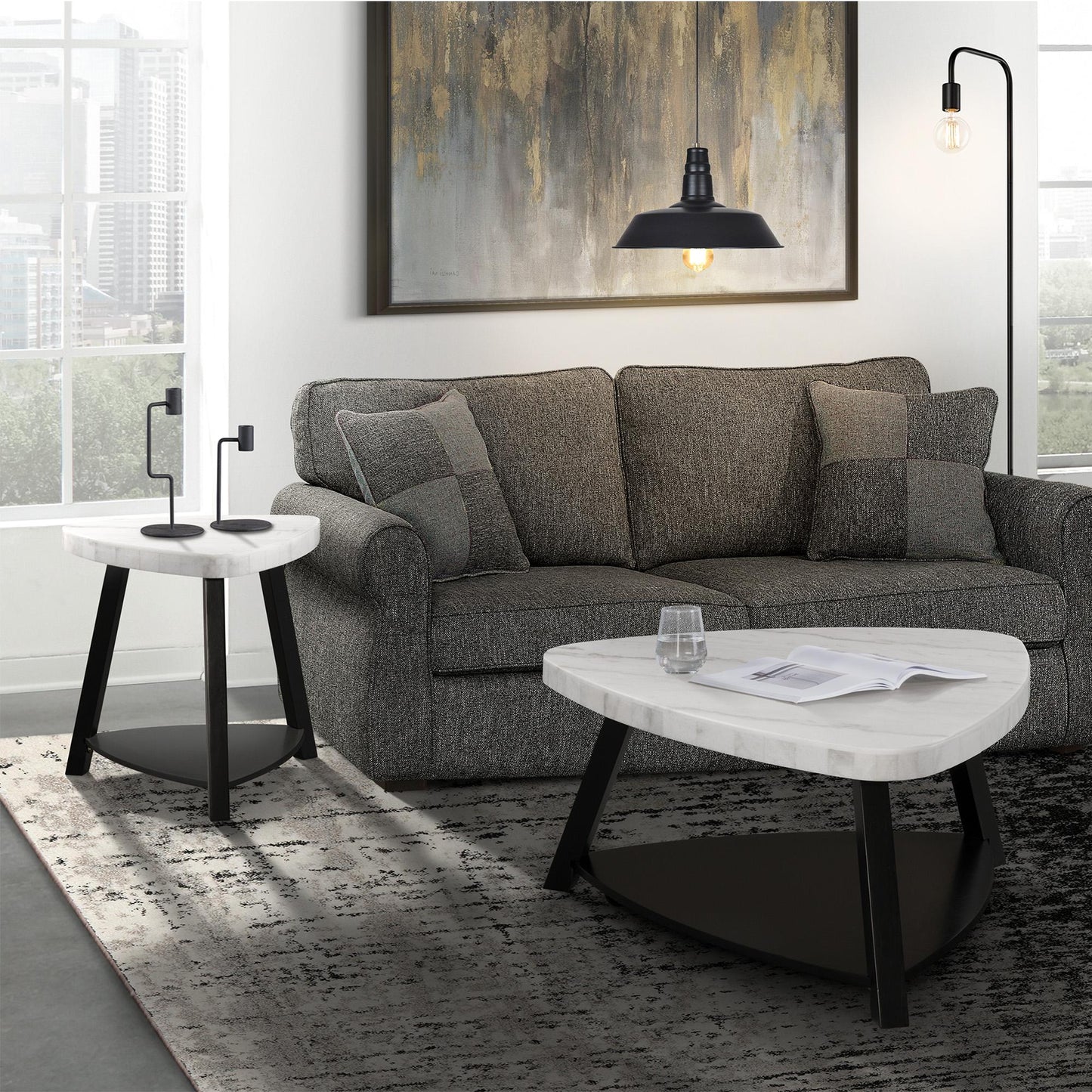 Elements International Trinity CTN100CT White Marble Top Coffee Table - American Furniture of Slidell