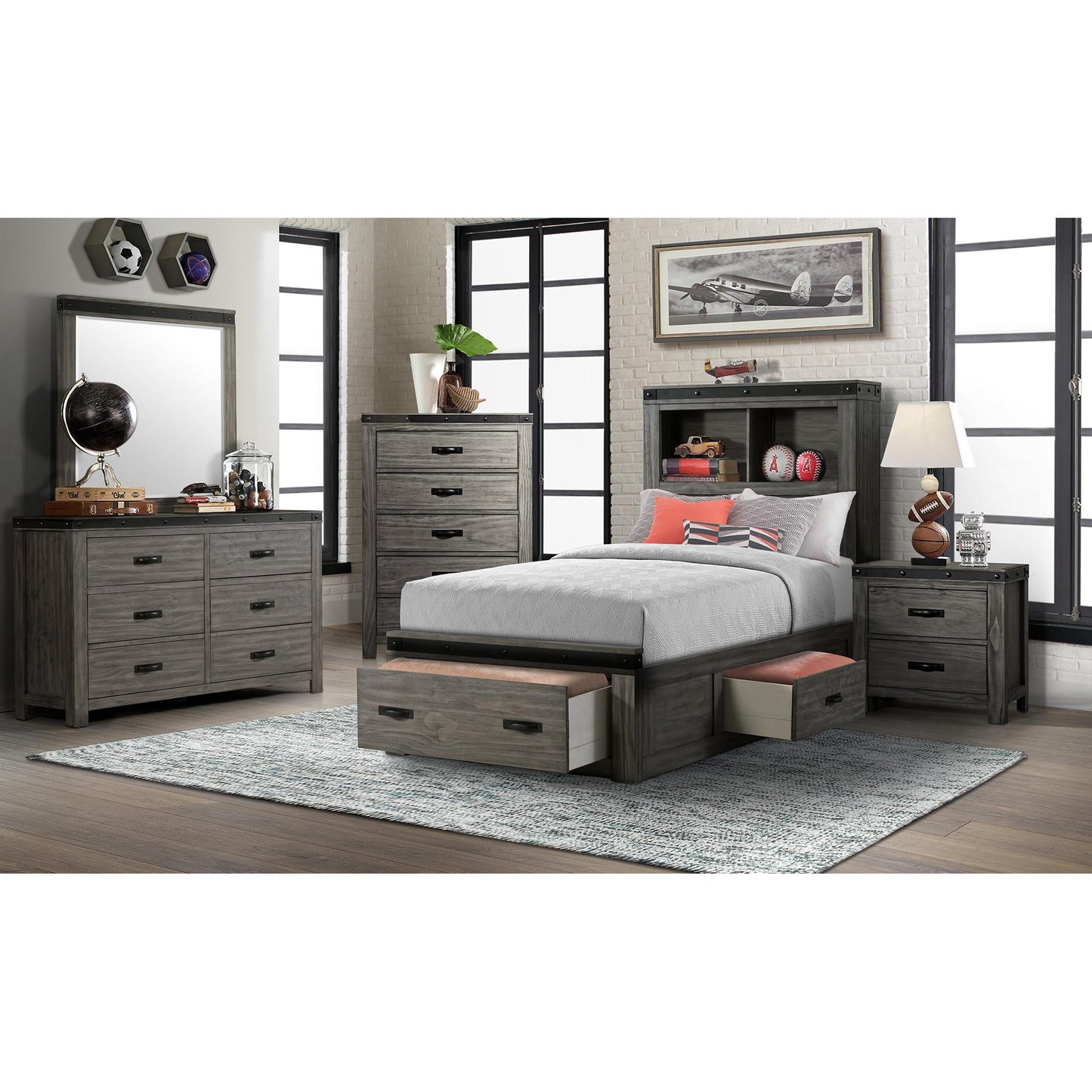 Elements International Wade Youth WE650TB Twin Platform Storage Bed - American Furniture of Slidell