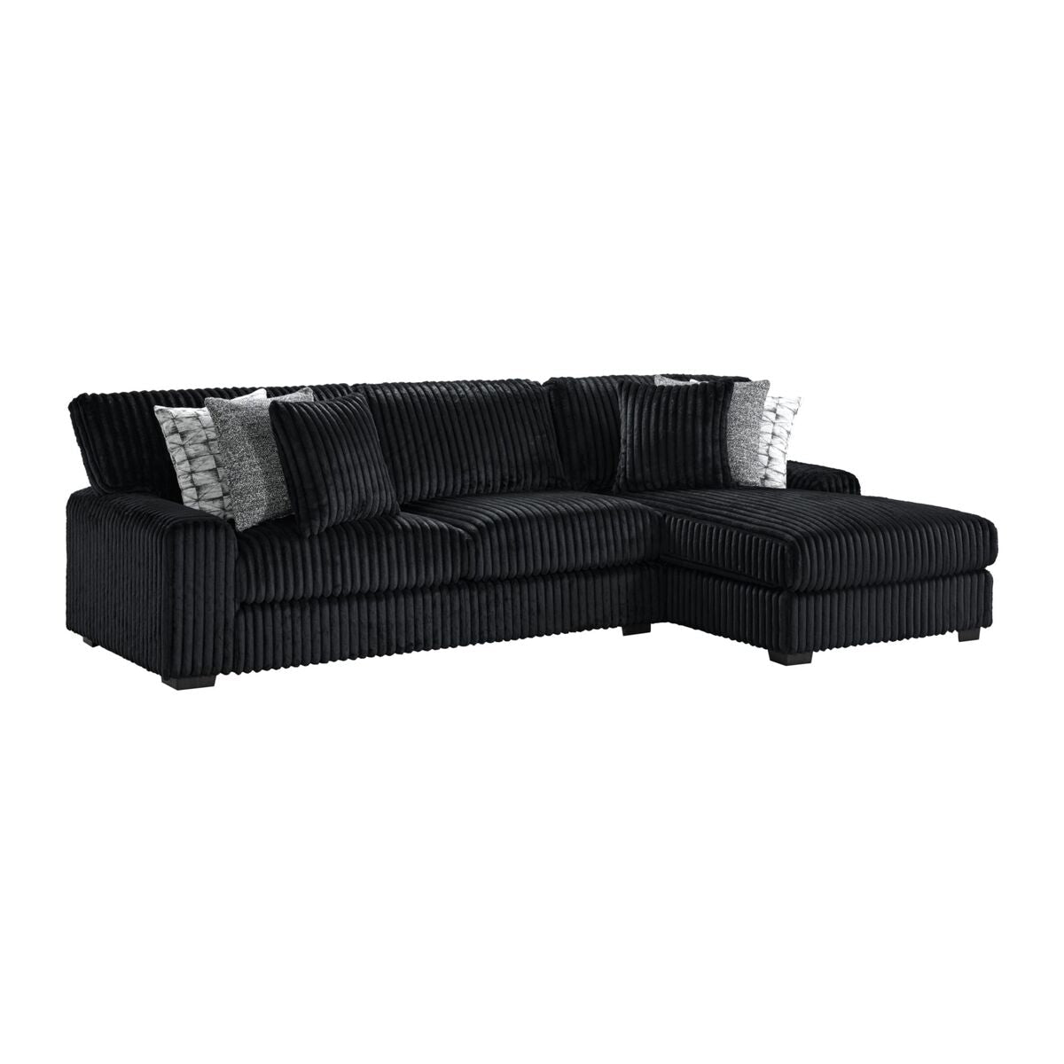 Elements Nightfall 2PC Sectional w/Chaise in Grand Cord (Blk) - American Furniture of Slidell