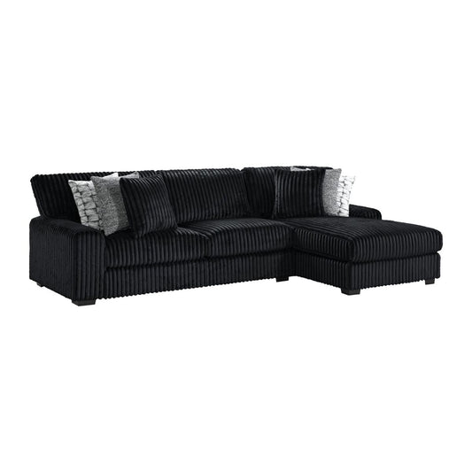Elements Nightfall 2PC Sectional w/Chaise in Grand Cord (Blk) - American Furniture of Slidell