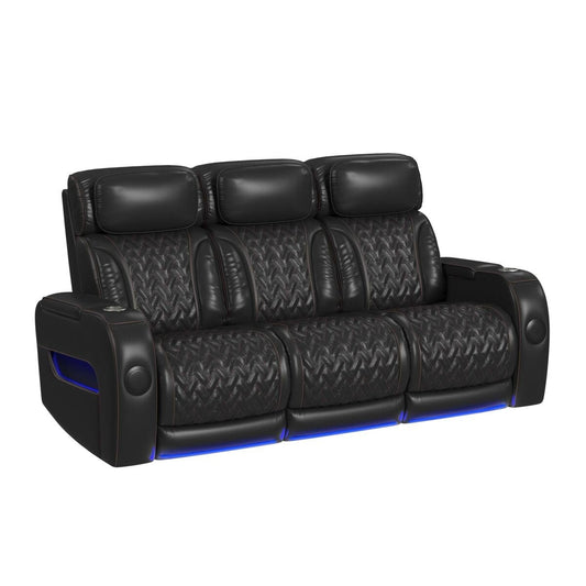 Elements - Prime time P3 Sofa w/Table , LED and wireless charger pocket - JET BLK - American Furniture of Slidell