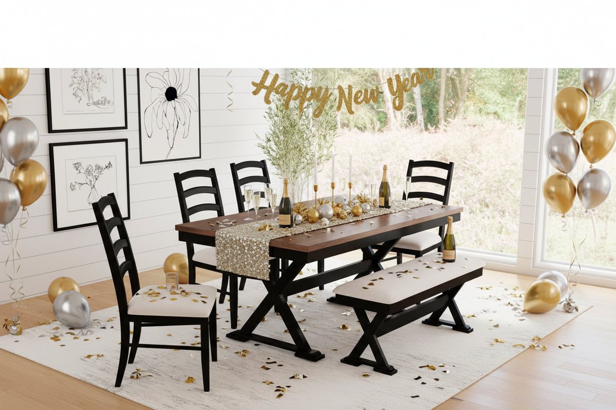 Elements Tulane 6PC Dining Set - Oak and Black - American Furniture of Slidell