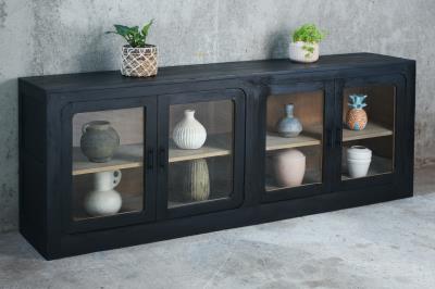 Fairbanks Glazed Credenza 4GD w/Adj Shelf (CAB631) 83.8x16.8x31.8"H 213x43x81cm EBONY (color varies in picture) - American Furniture of Slidell