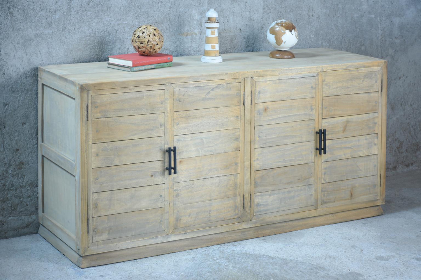Hartford Sideboard 4 Cross Lumber Doors (CAB675) 58.6 X 18.1 X 29.5 - DRIFTWOOD (color varies in picture) - American Furniture of Slidell