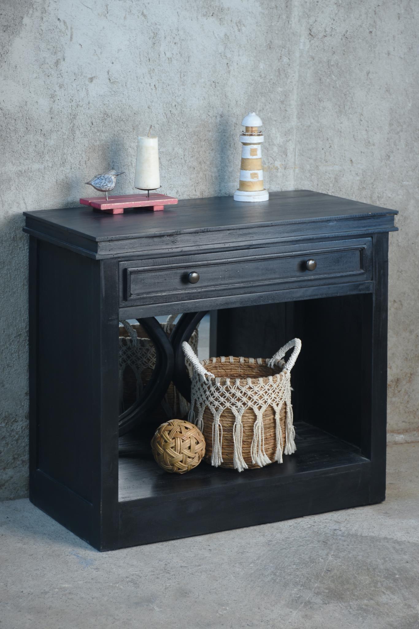 Horrison End Table 1Drw w/RG Mirror Backed (TAB1658) 33.8 X 18.1 X 31.1 - BLACK WASH (color varies in picture) - American Furniture of Slidell