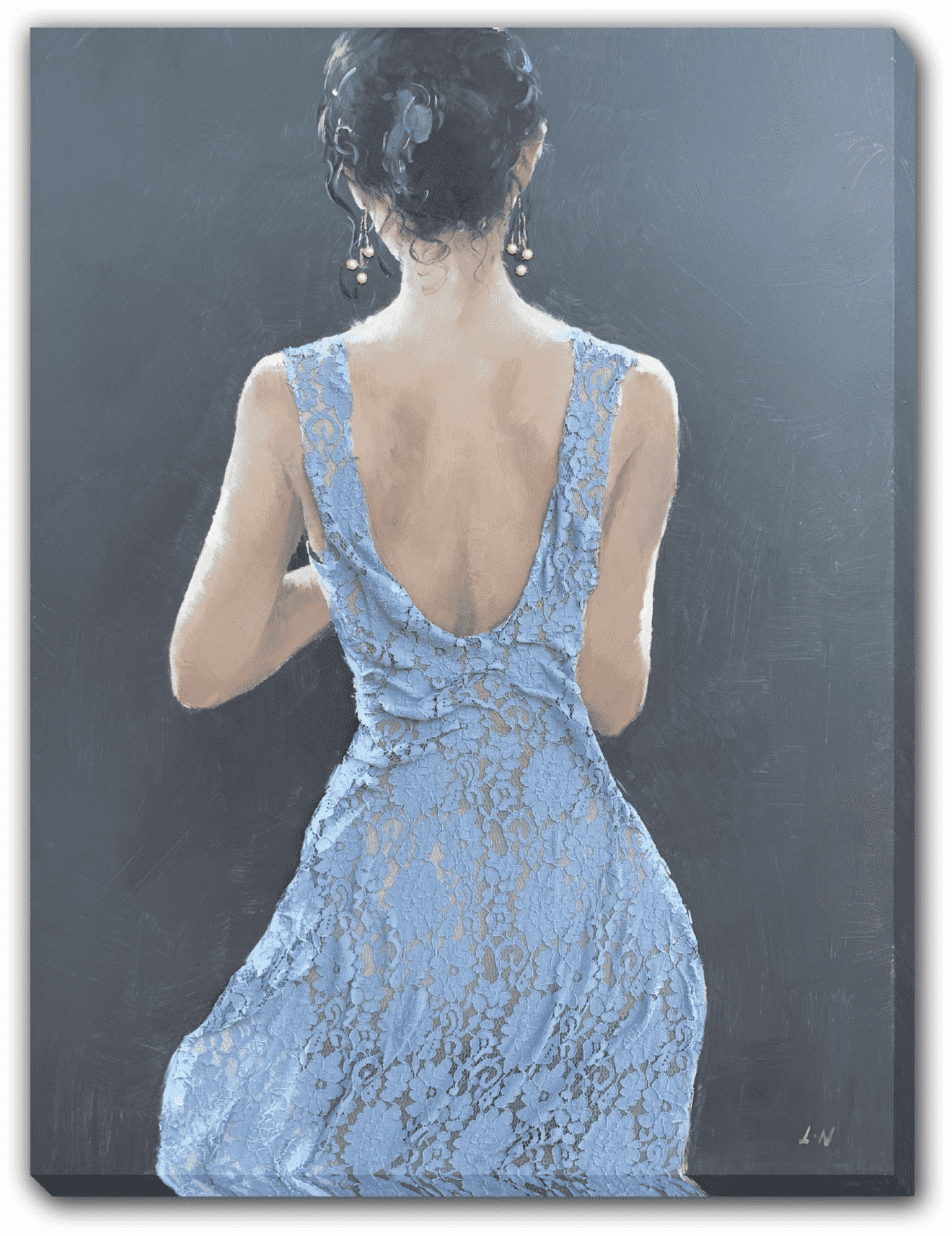 JJ3024 ''Lady in BlueDress'' Hand - paintedCanvas w/ Fabric 1.4x30x40 - American Furniture of Slidell