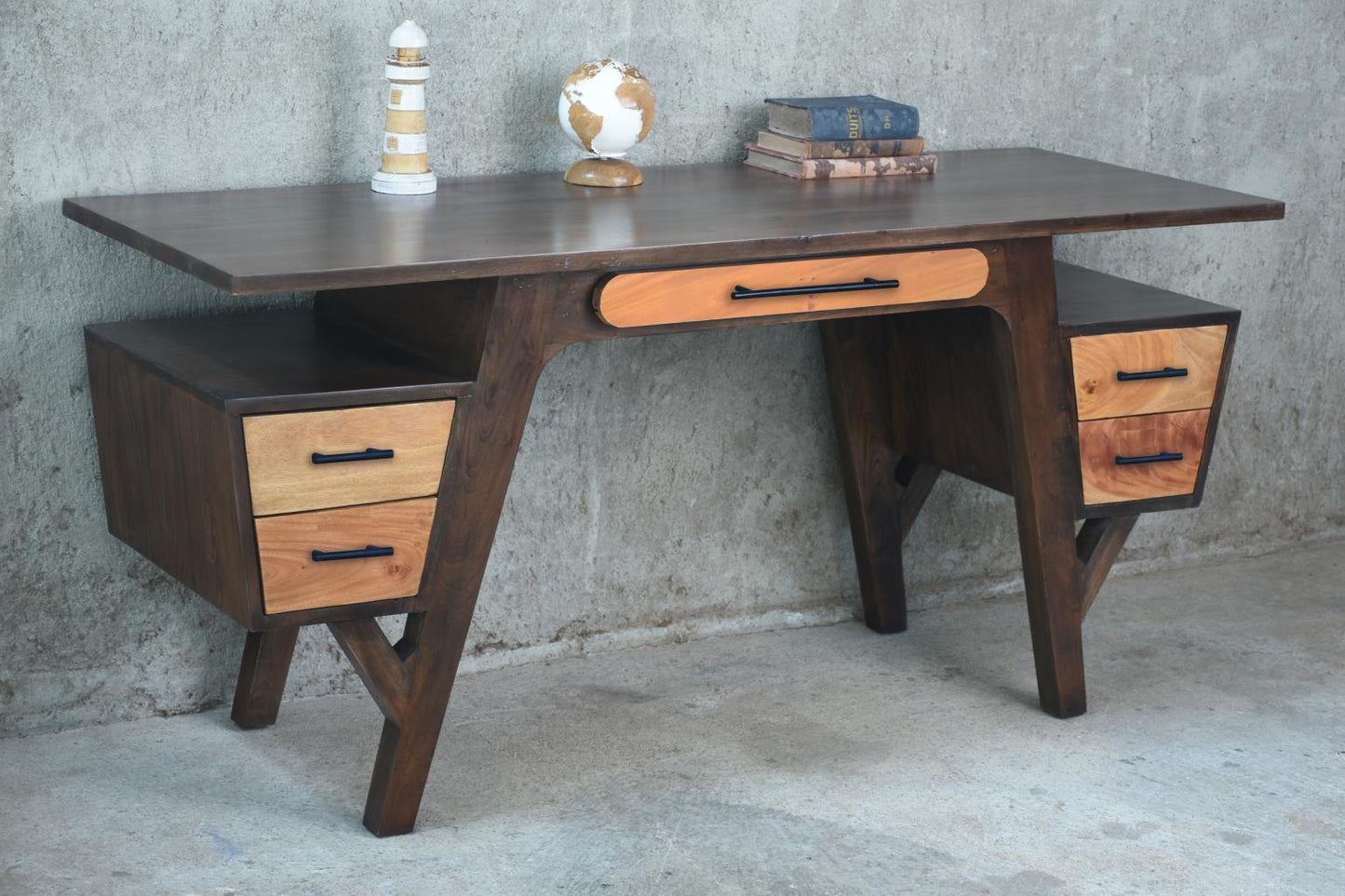 Mid Century Desk 5Drw w/RG (TAB393) 66.8 x 23.6 x 31.1 - EBONY (color varies in picture) - American Furniture of Slidell