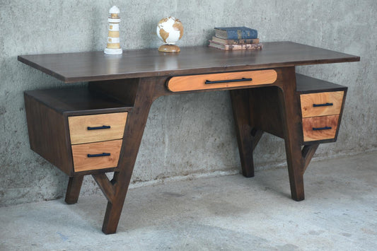 Mid Century Desk 5Drw w/RG (TAB393) 66.8 x 23.6 x 31.1 - EBONY (color varies in picture) - American Furniture of Slidell