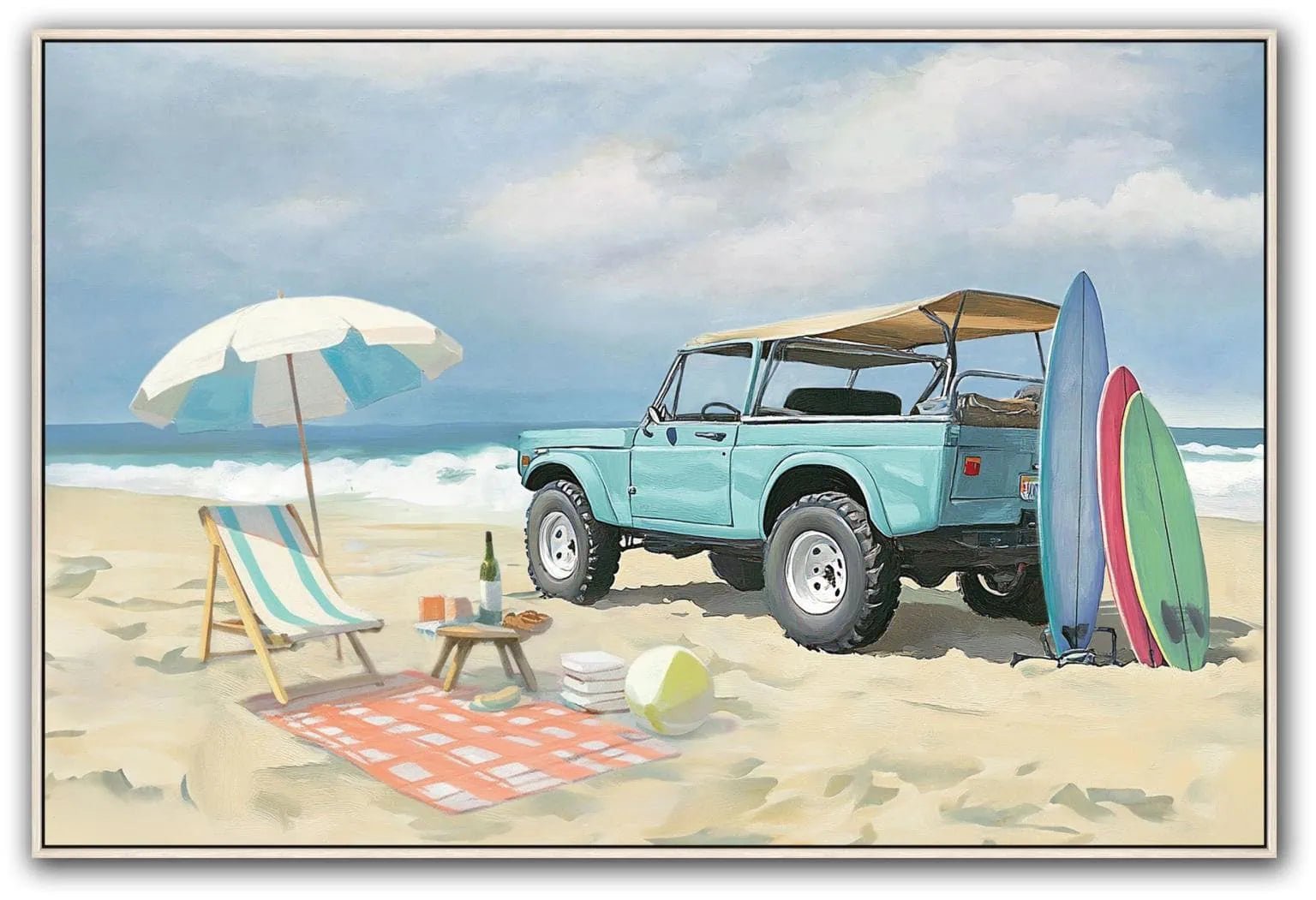 SC3124 ''Jeep on Beach Hand - painted Canvas in Frame 2x70x56 - American Furniture of Slidell