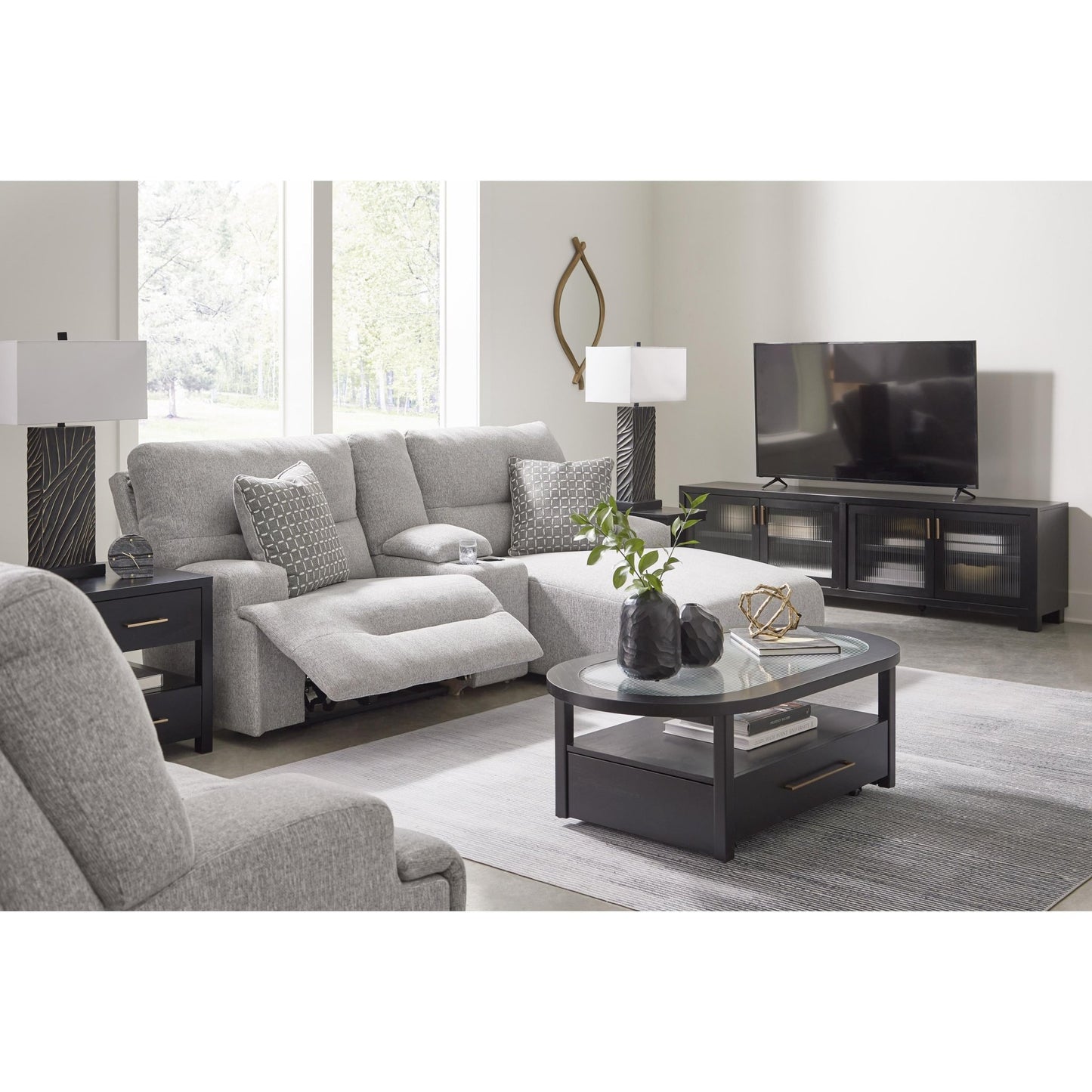 Signature Design by Ashley Acklen Place 93605S4 3 pc Power Reclining Sectional Sofa with Chaise - American Furniture of Slidell