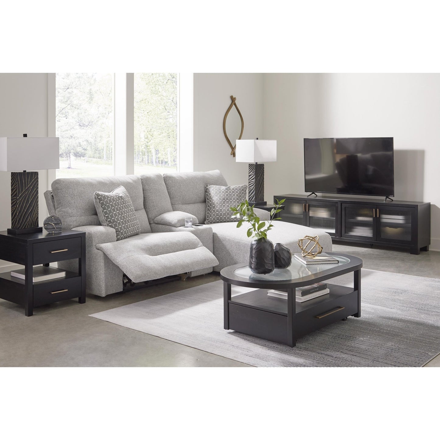 Signature Design by Ashley Acklen Place 93605S4 3 pc Power Reclining Sectional Sofa with Chaise - American Furniture of Slidell