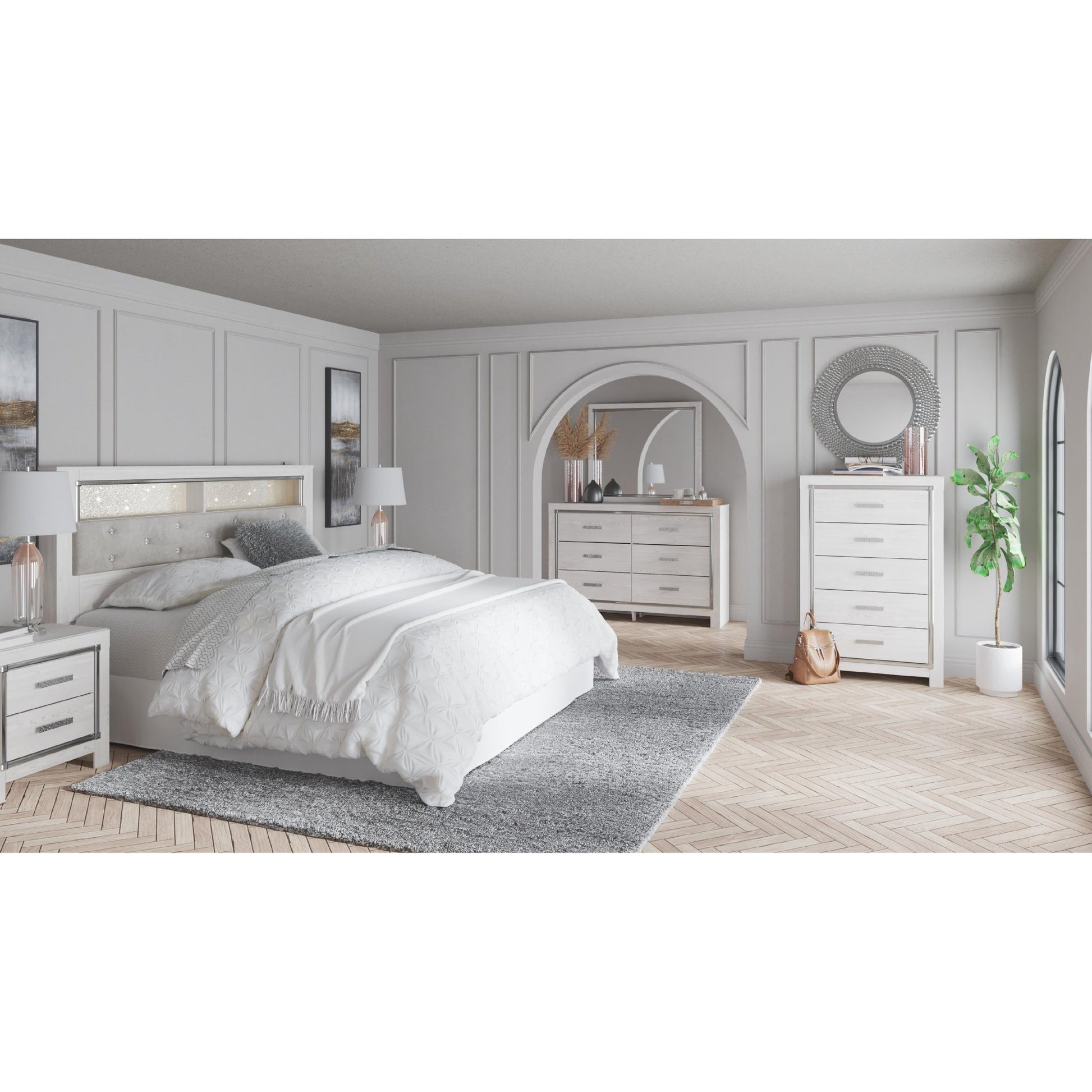 Signature Design by Ashley Altyra B2640 - 69 King Upholstered Panel Bookcase Headboard - American Furniture of Slidell