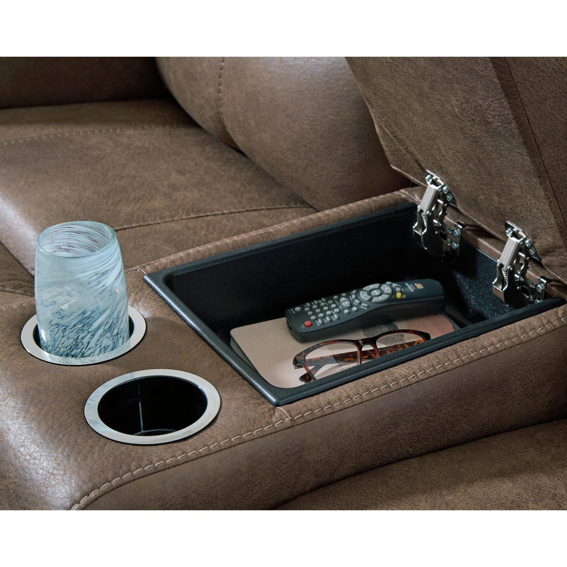 Signature Design by Ashley Beckley Place PC9180218 Power Reclining Loveseat with Console and Adjustable Headrest - American Furniture of Slidell