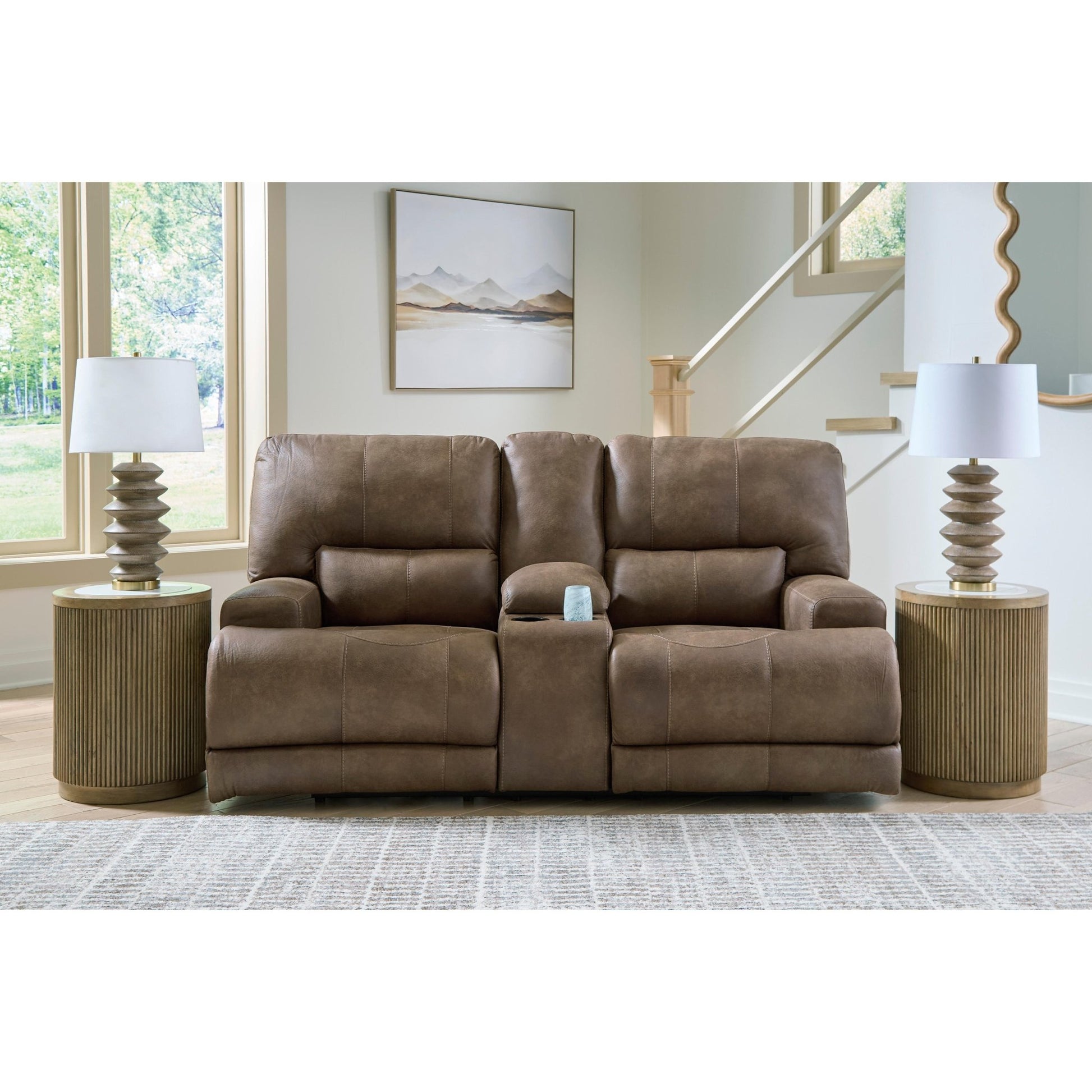 Signature Design by Ashley Beckley Place PC9180218 Power Reclining Loveseat with Console and Adjustable Headrest - American Furniture of Slidell