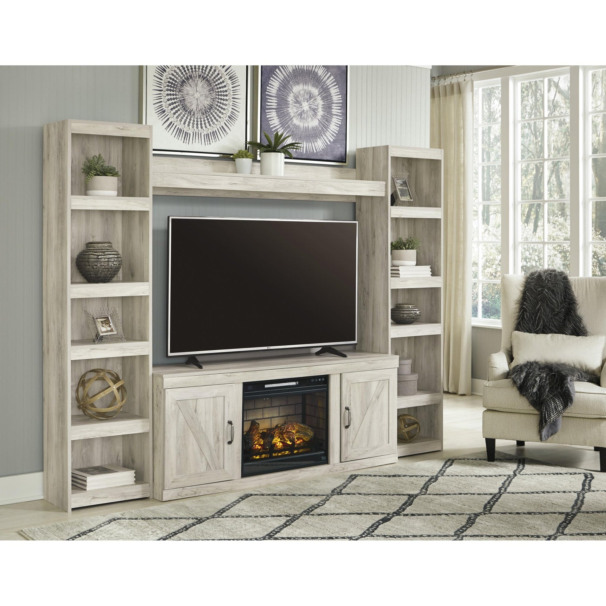 Signature Design by Ashley Bellaby EW0331W8 4 pc Entertainment Center with Electric Fireplace - American Furniture of Slidell