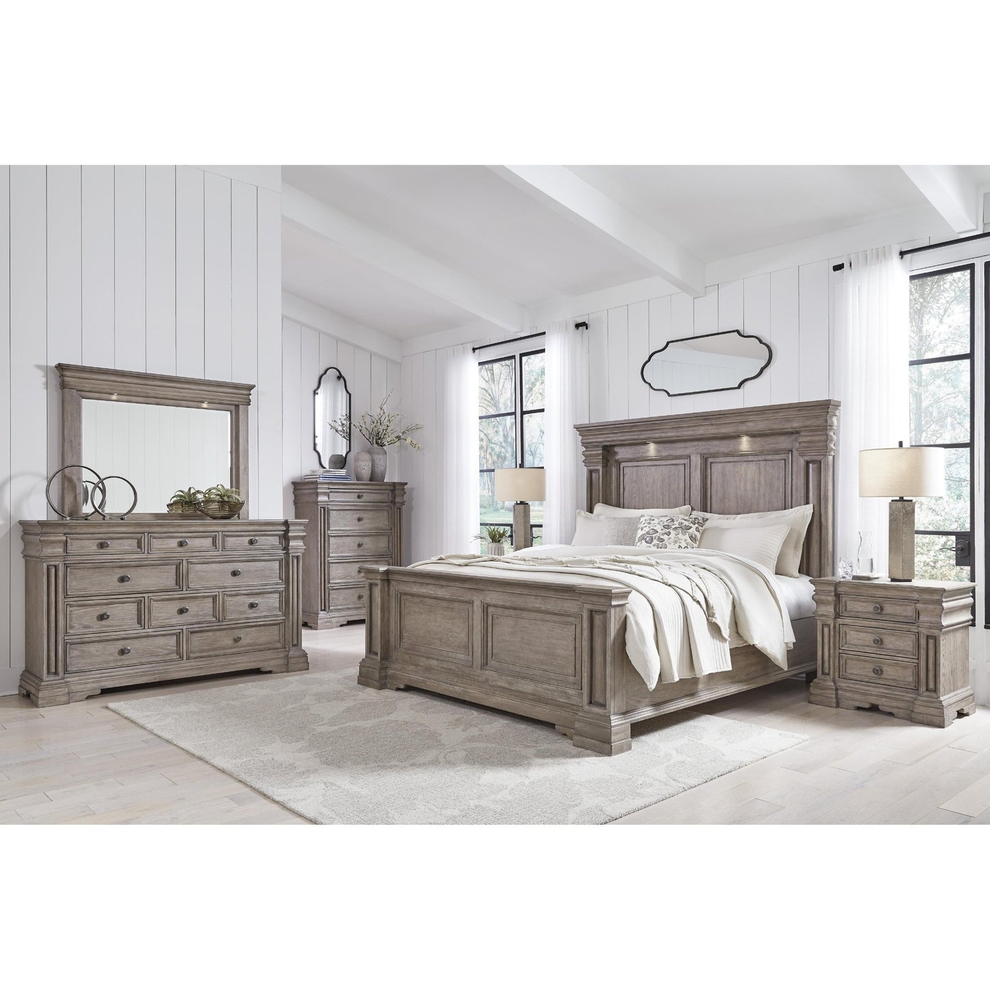 Signature Design by Ashley Blairhurst B916B8 7 pc Queen Panel Bedroom Set - American Furniture of Slidell