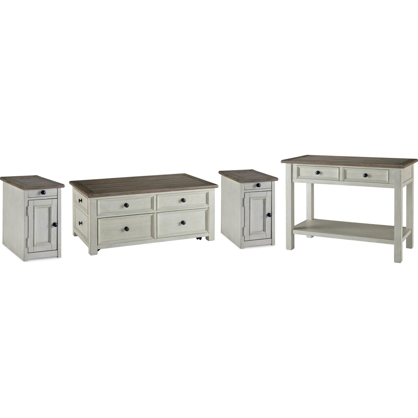 Signature Design by Ashley Bolanburg T637T4 Coffee Table and 2 Chairside End Tables with Console - American Furniture of Slidell