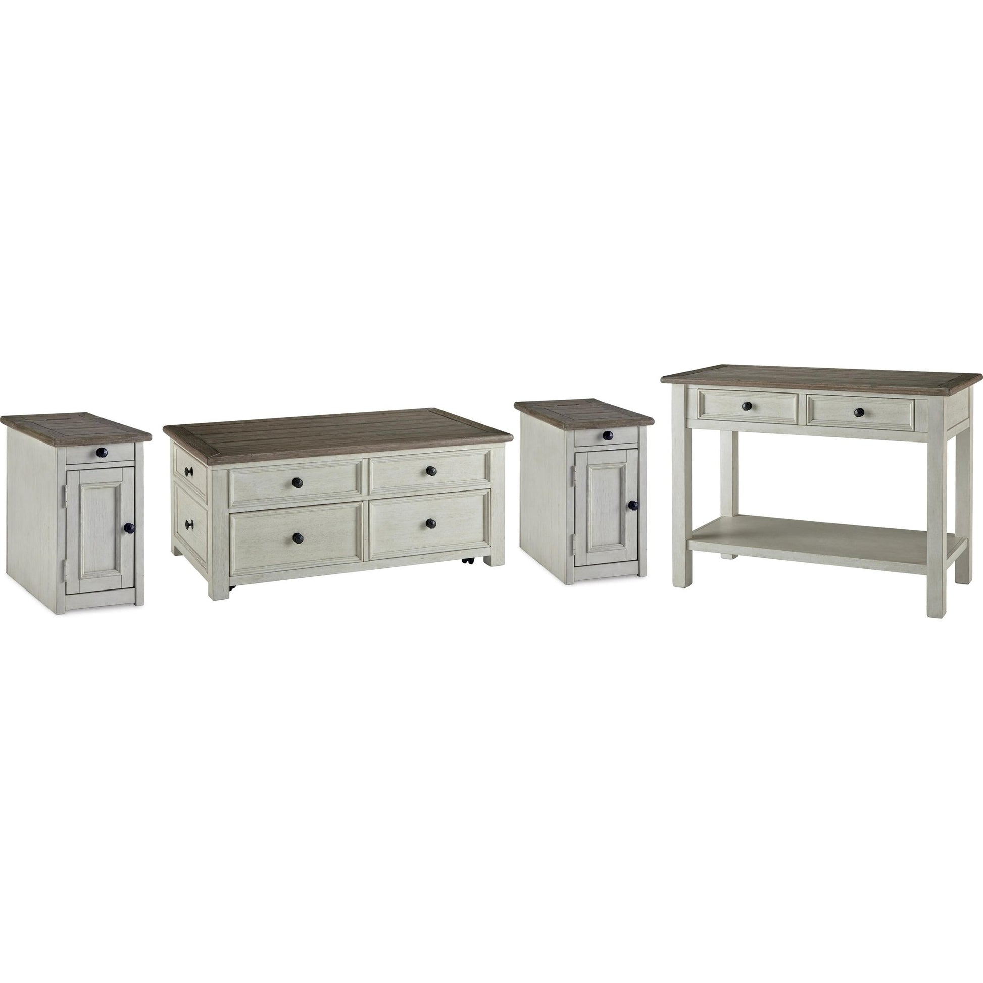 Signature Design by Ashley Bolanburg T637T4 Coffee Table and 2 Chairside End Tables with Console - American Furniture of Slidell