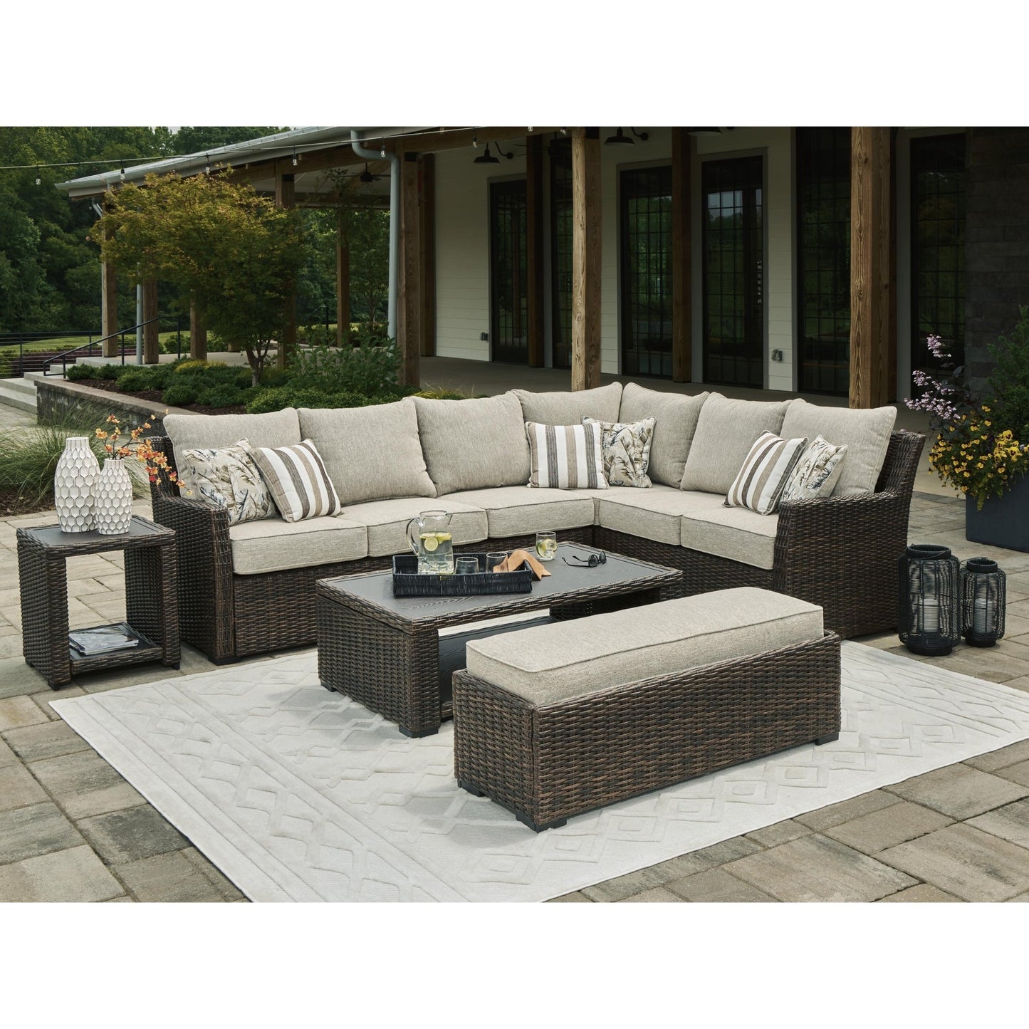Signature Design by Ashley Brook Ranch P465 - 822 Sofa Sectional/Bench with Cushion - American Furniture of Slidell
