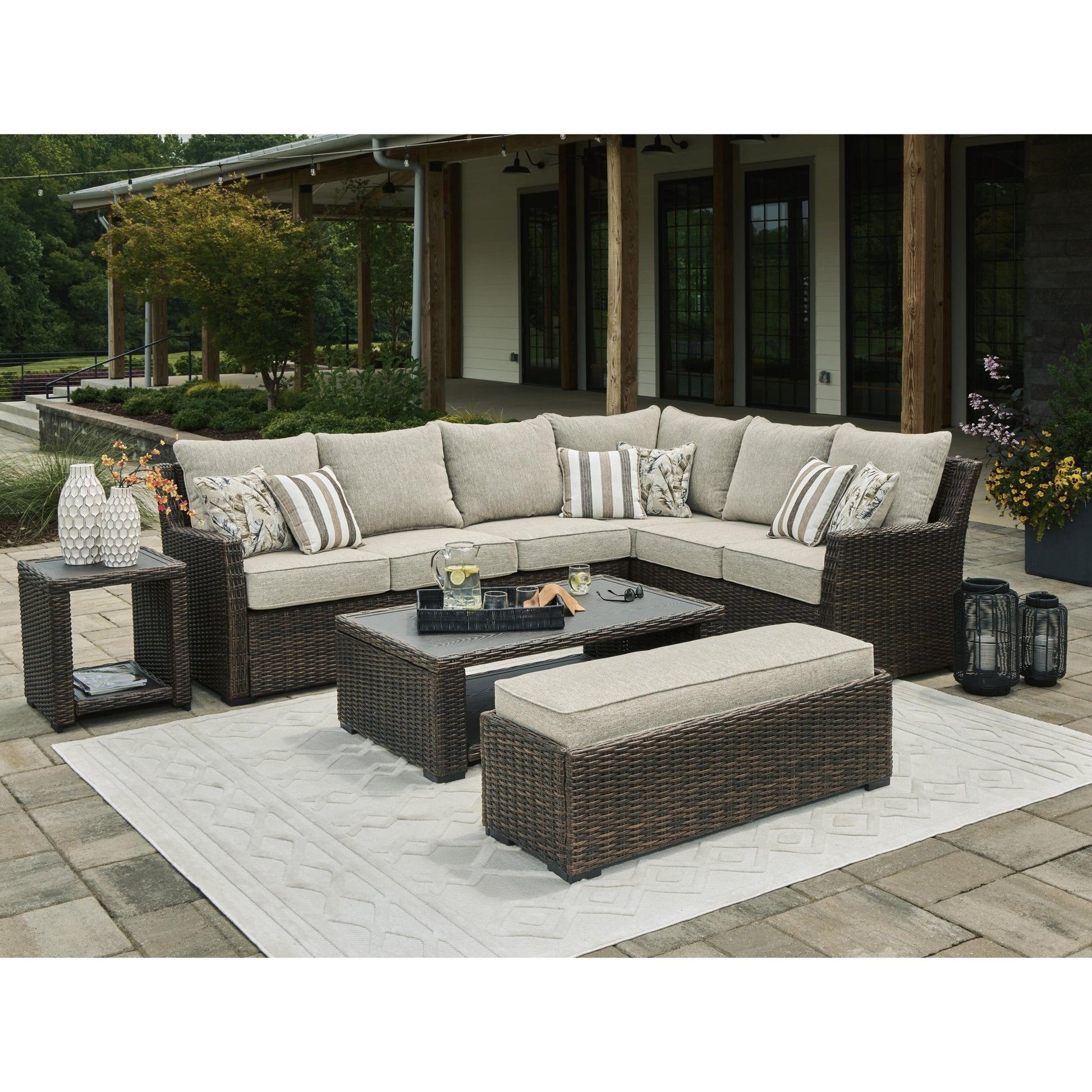 Signature Design by Ashley Brook Ranch P465 - 822 Sofa Sectional/Bench with Cushion - American Furniture of Slidell
