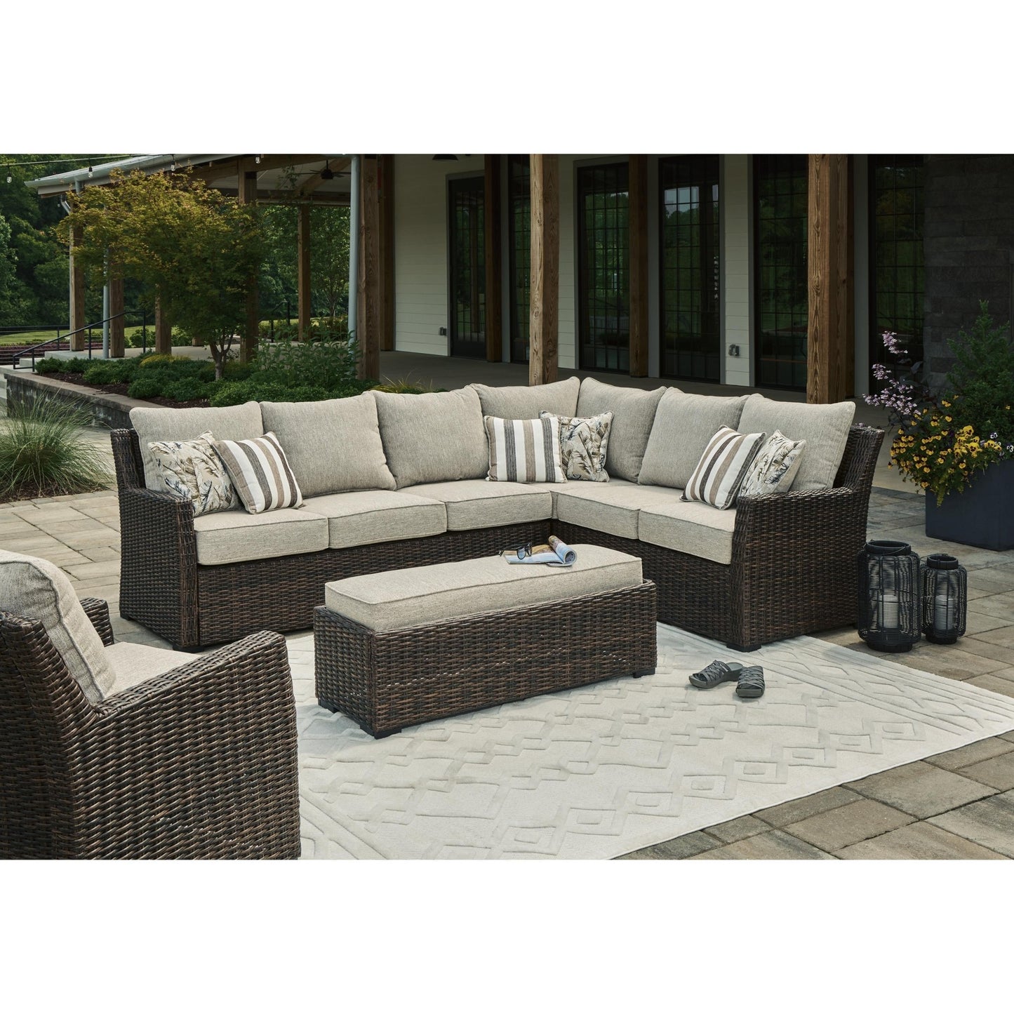 Signature Design by Ashley Brook Ranch P465 - 822 Sofa Sectional/Bench with Cushion - American Furniture of Slidell