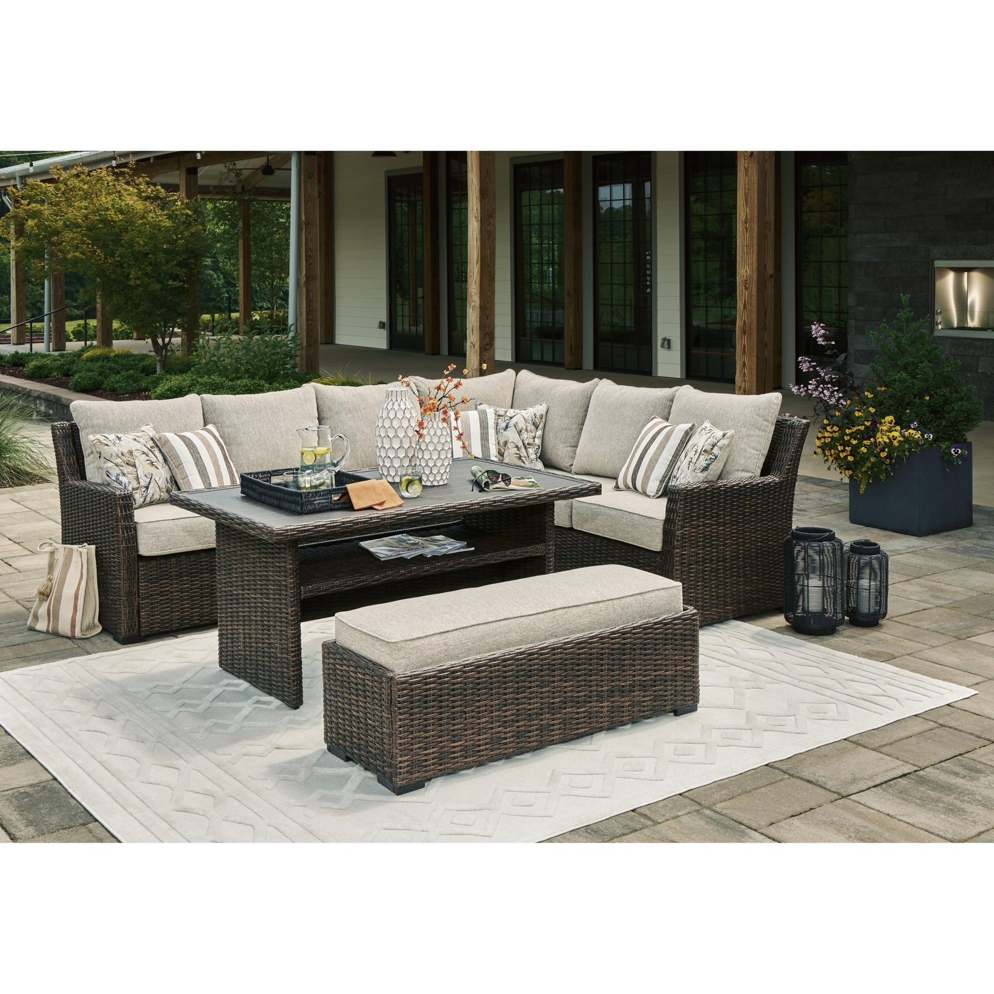 Signature Design by Ashley Brook Ranch P465 - 822 Sofa Sectional/Bench with Cushion - American Furniture of Slidell