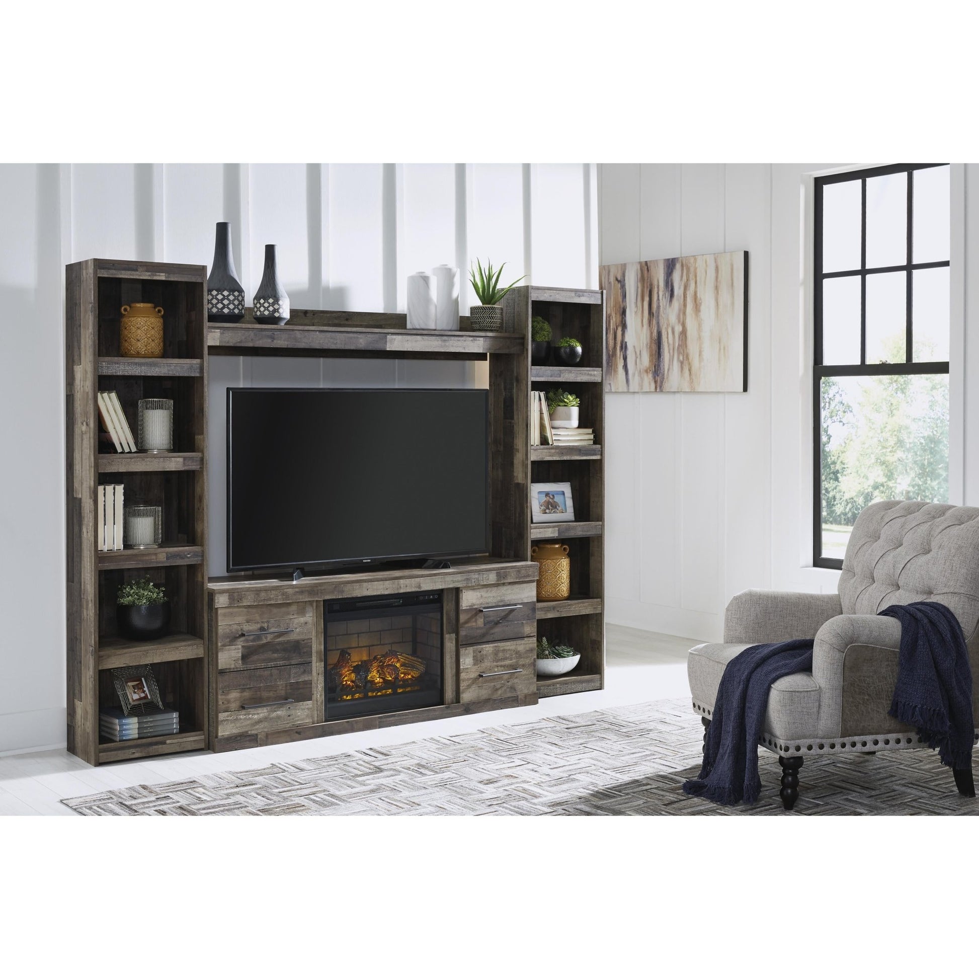 Signature Design by Ashley Derekson EW0200W8 4 pc Entertainment Center with Electric Fireplace - American Furniture of Slidell