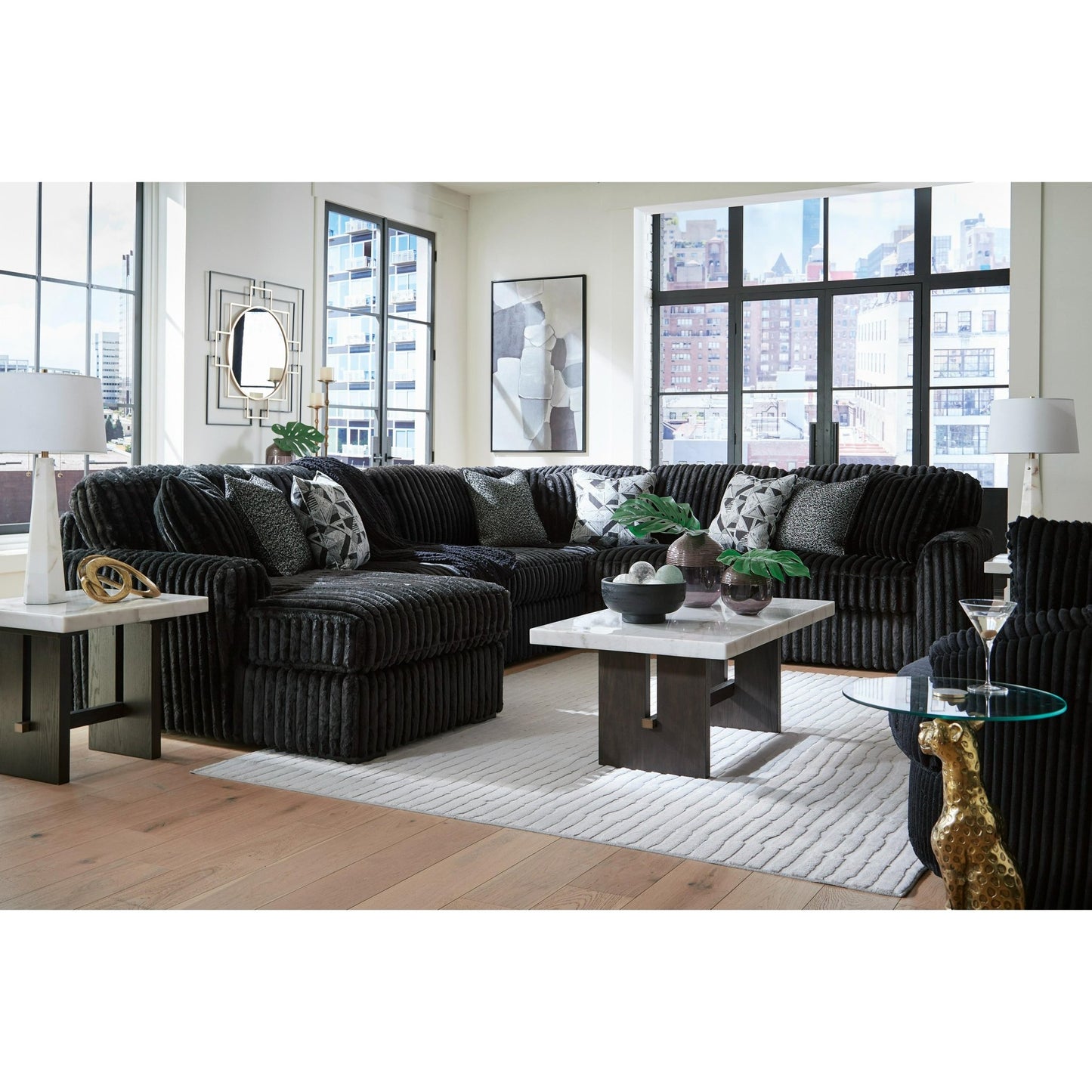 Signature Design by Ashley Midnight - Madness 98103S23 6 pc Sectional with Chaise - American Furniture of Slidell