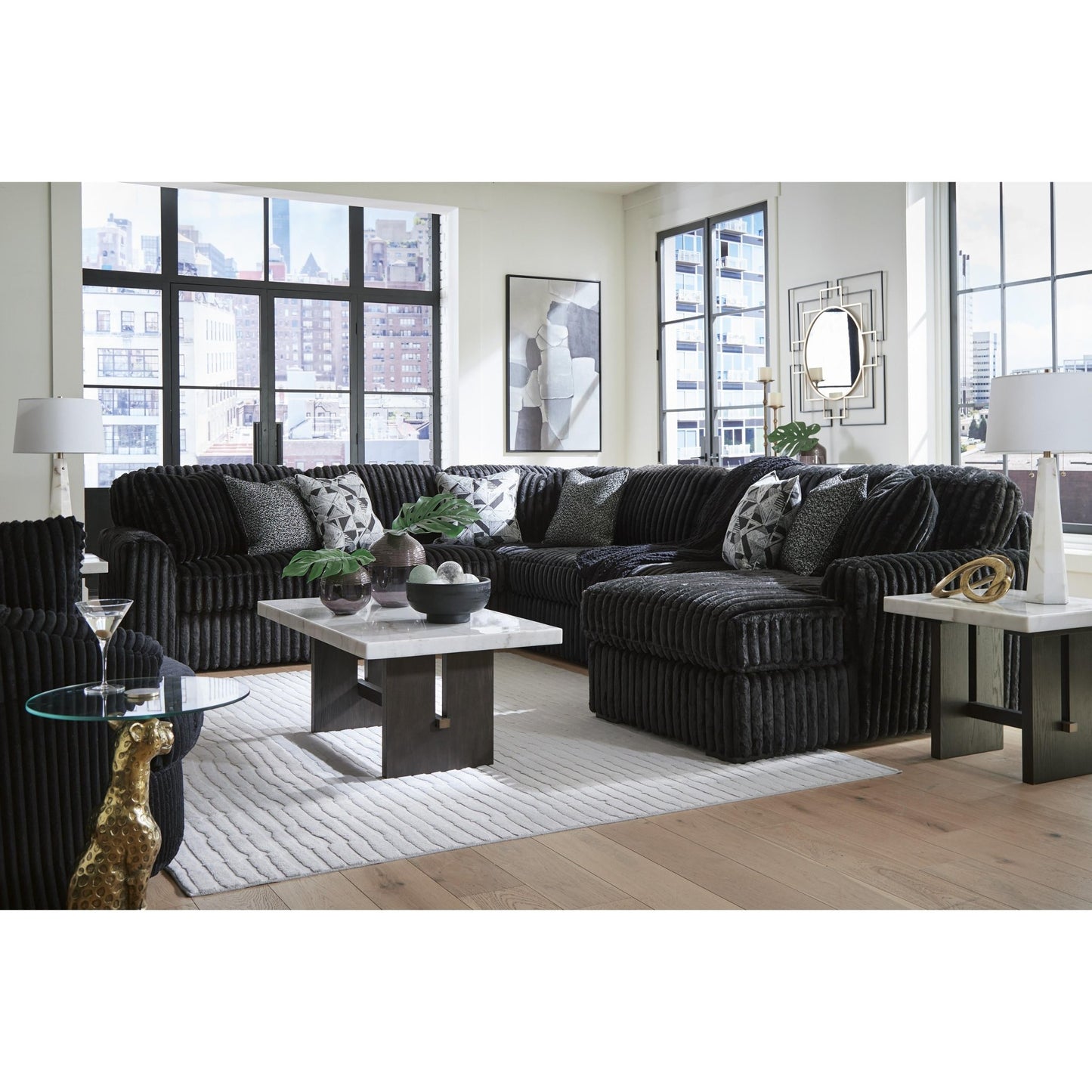 Signature Design by Ashley Midnight - Madness 98103S24 6 pc Sectional with Chaise - American Furniture of Slidell
