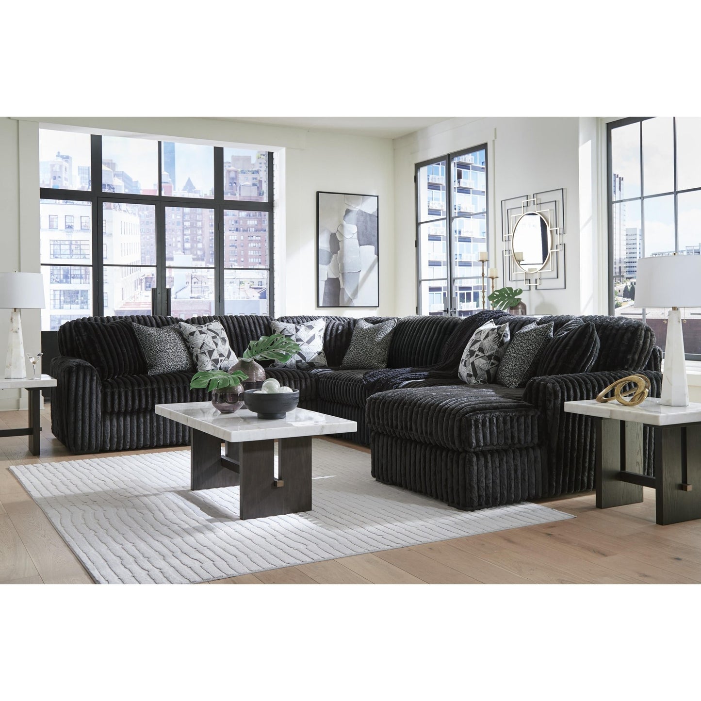 Signature Design by Ashley Midnight - Madness 98103S24 6 pc Sectional with Chaise - American Furniture of Slidell