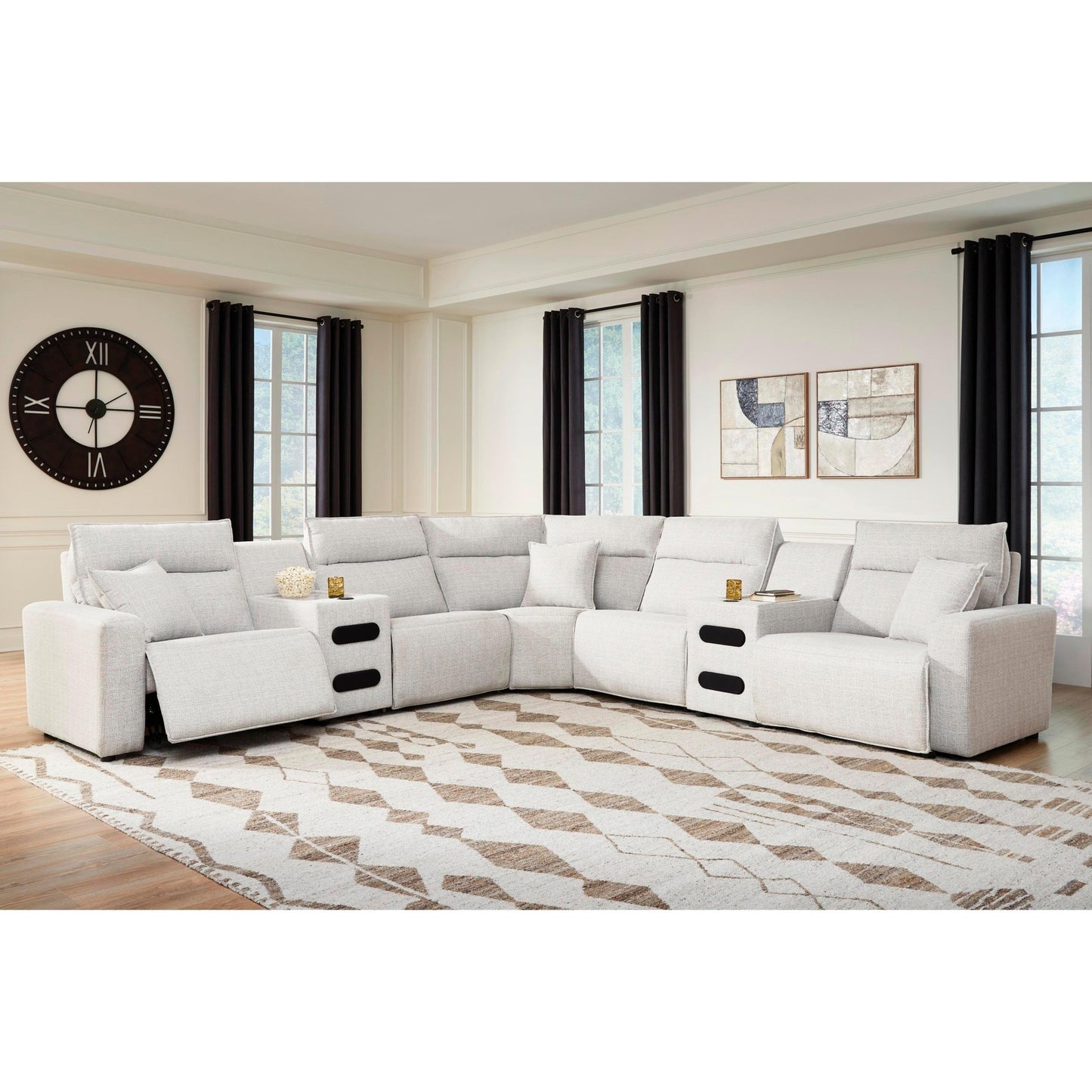 Signature Design by Ashley ModMax II 65907S9 7 pc Power Reclining Sectional with Chaise and Audio Consoles - American Furniture of Slidell