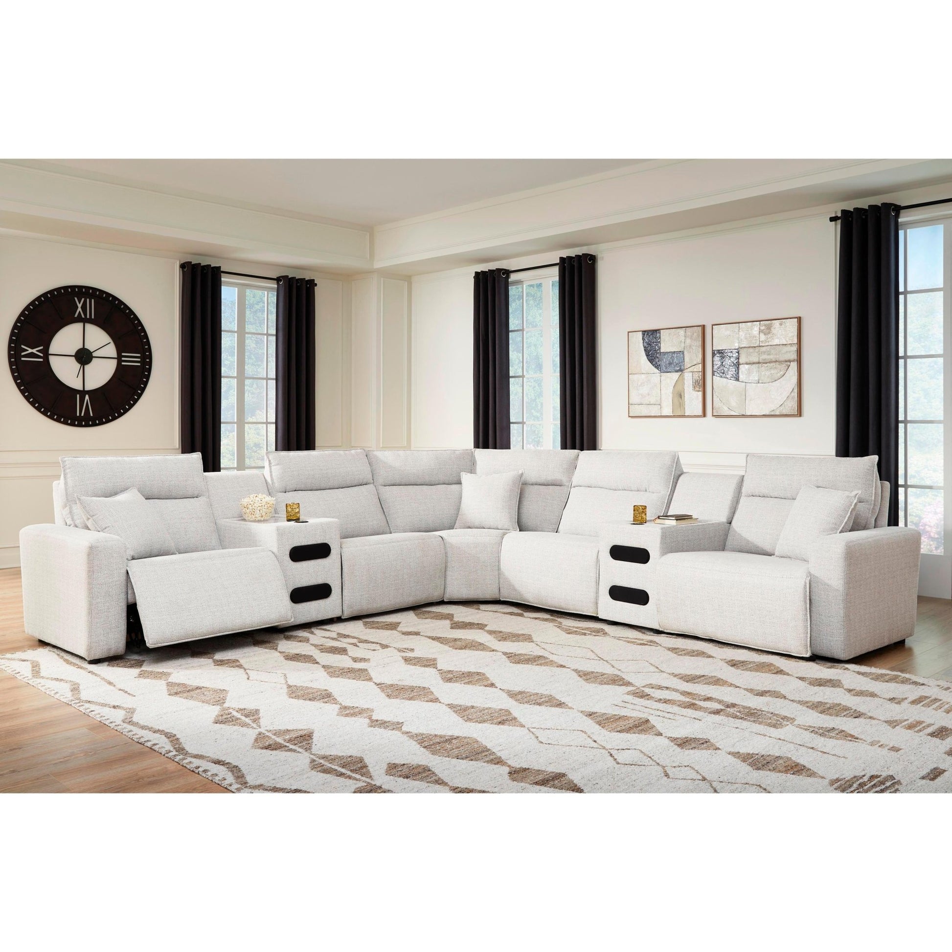 Signature Design by Ashley ModMax II 65907S9 7 pc Power Reclining Sectional with Chaise and Audio Consoles - American Furniture of Slidell