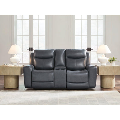 Signature Design by Ashley Next Move Power Reclining Leather Match Loveseat with Console PCU1210018 - American Furniture of Slidell