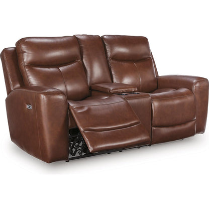 Signature Design by Ashley Next Move Power Reclining Leather Match Loveseat with Console PCU1210218 - American Furniture of Slidell