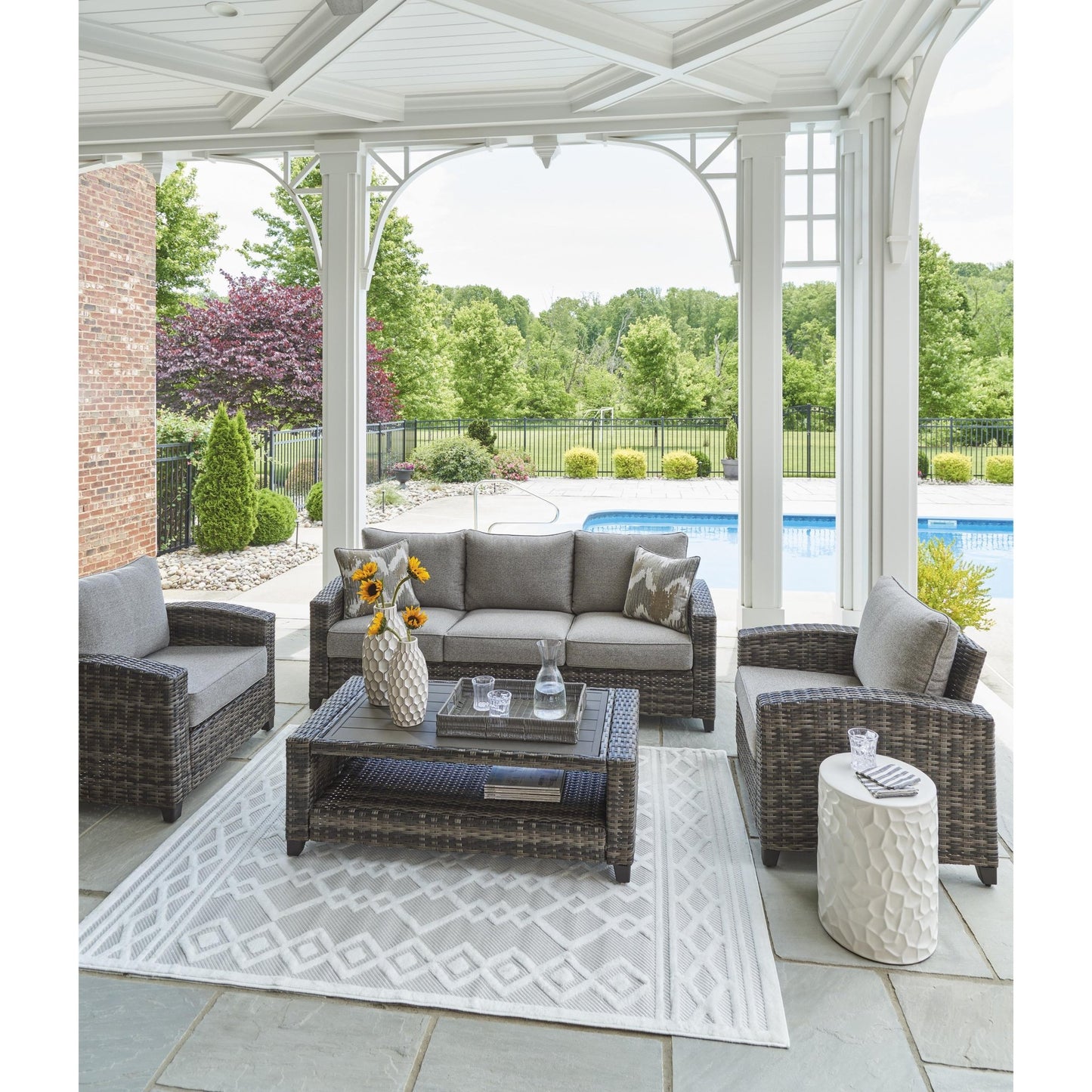 Signature Design by Ashley Oasis Court P335 - 081 Sofa/Chairs/Table Set - American Furniture of Slidell