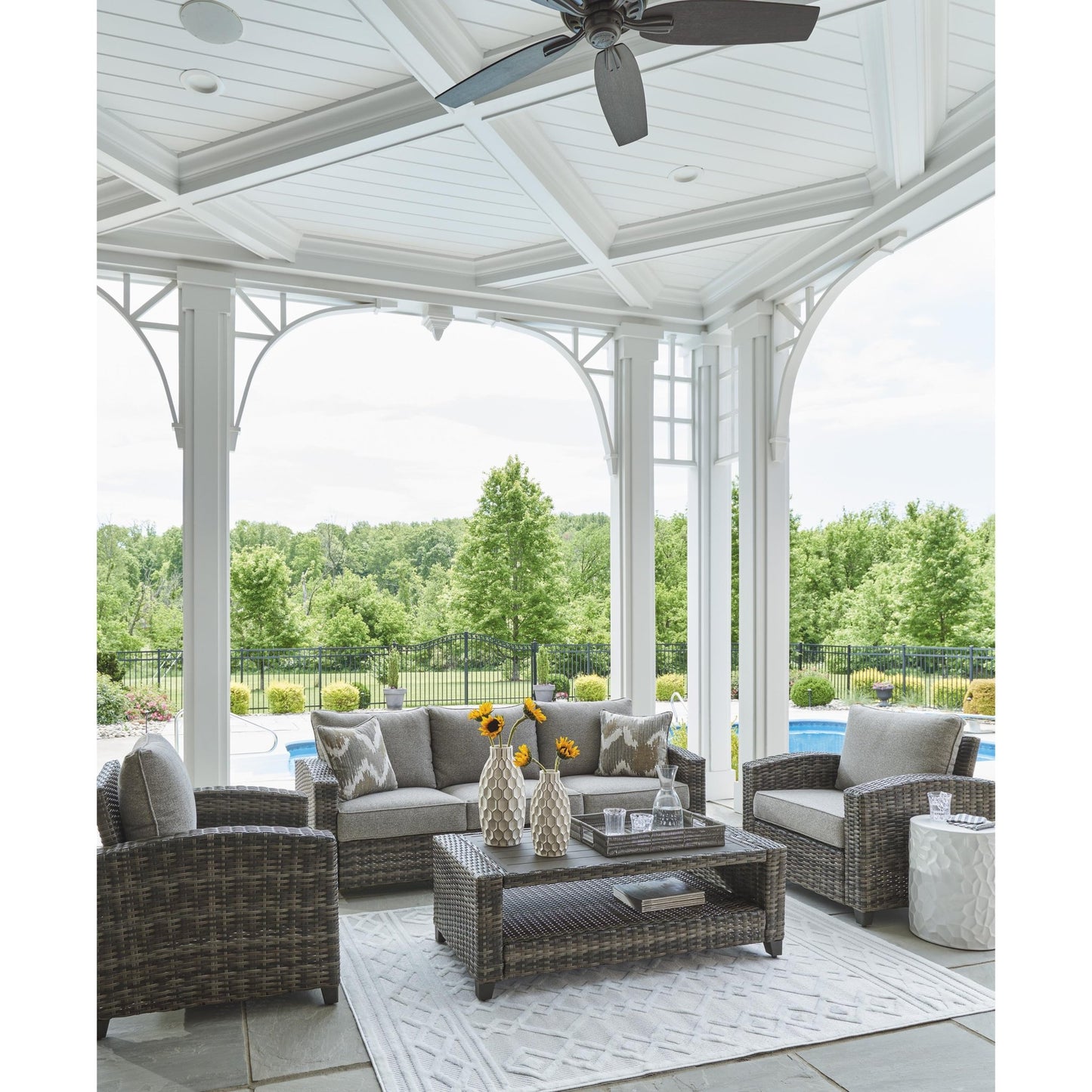 Signature Design by Ashley Oasis Court P335 - 081 Sofa/Chairs/Table Set - American Furniture of Slidell