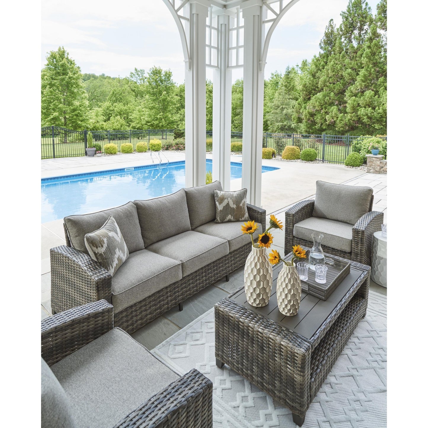 Signature Design by Ashley Oasis Court P335 - 081 Sofa/Chairs/Table Set - American Furniture of Slidell
