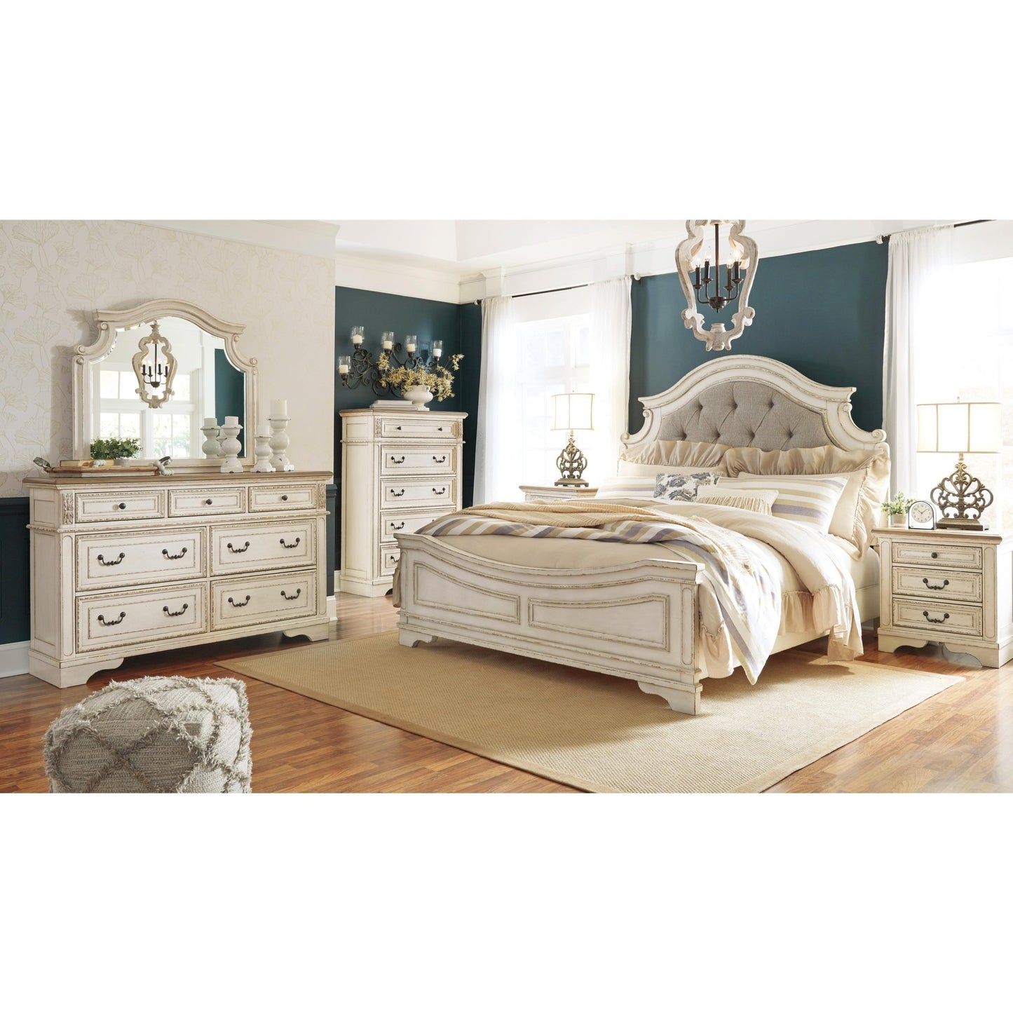 Signature Design by Ashley Realyn B743B48 8 pc King Upholstered Panel Bedroom Set - American Furniture of Slidell