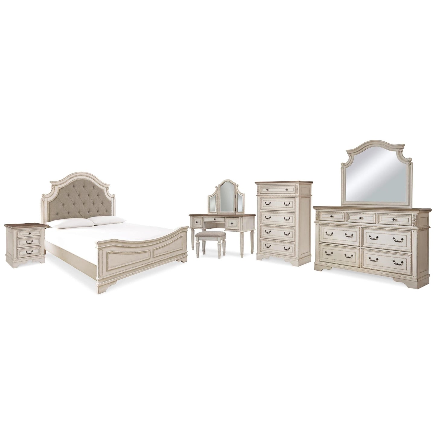 Signature Design by Ashley Realyn B743B58 10 pc King Upholstered Panel Bedroom Set - American Furniture of Slidell