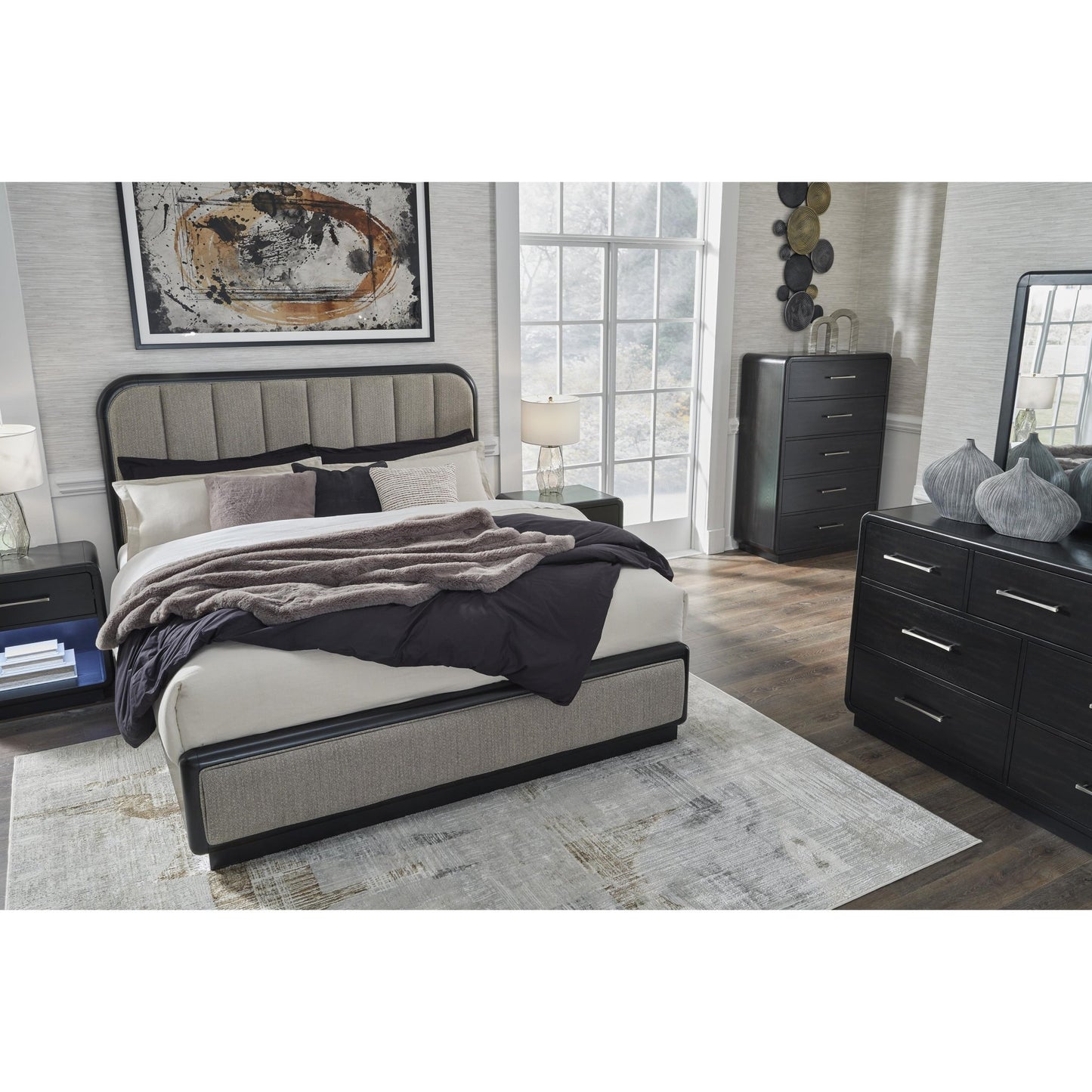 Signature Design by Ashley Rowanbeck B821B5 California King Upholstered Panel Bed - American Furniture of Slidell